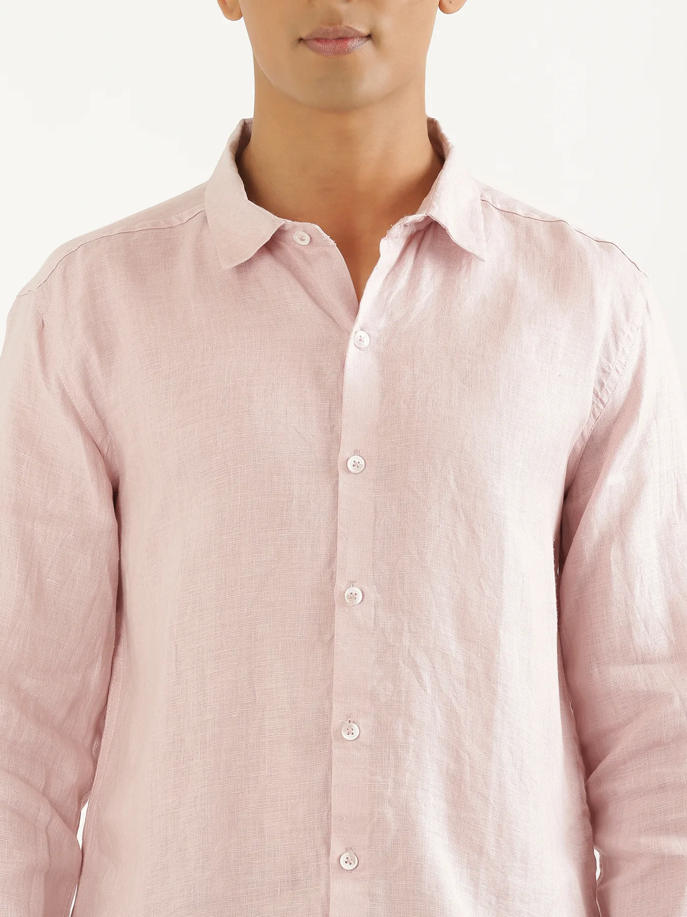 Men Light Pink Pure Linen Full Sleeve Shirt - Image 4