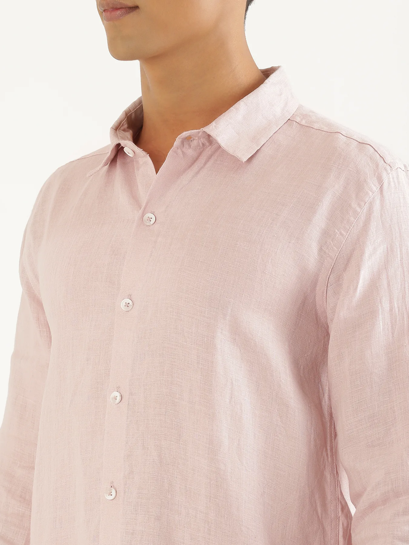 Men Light Pink Pure Linen Full Sleeve Shirt - Image 5