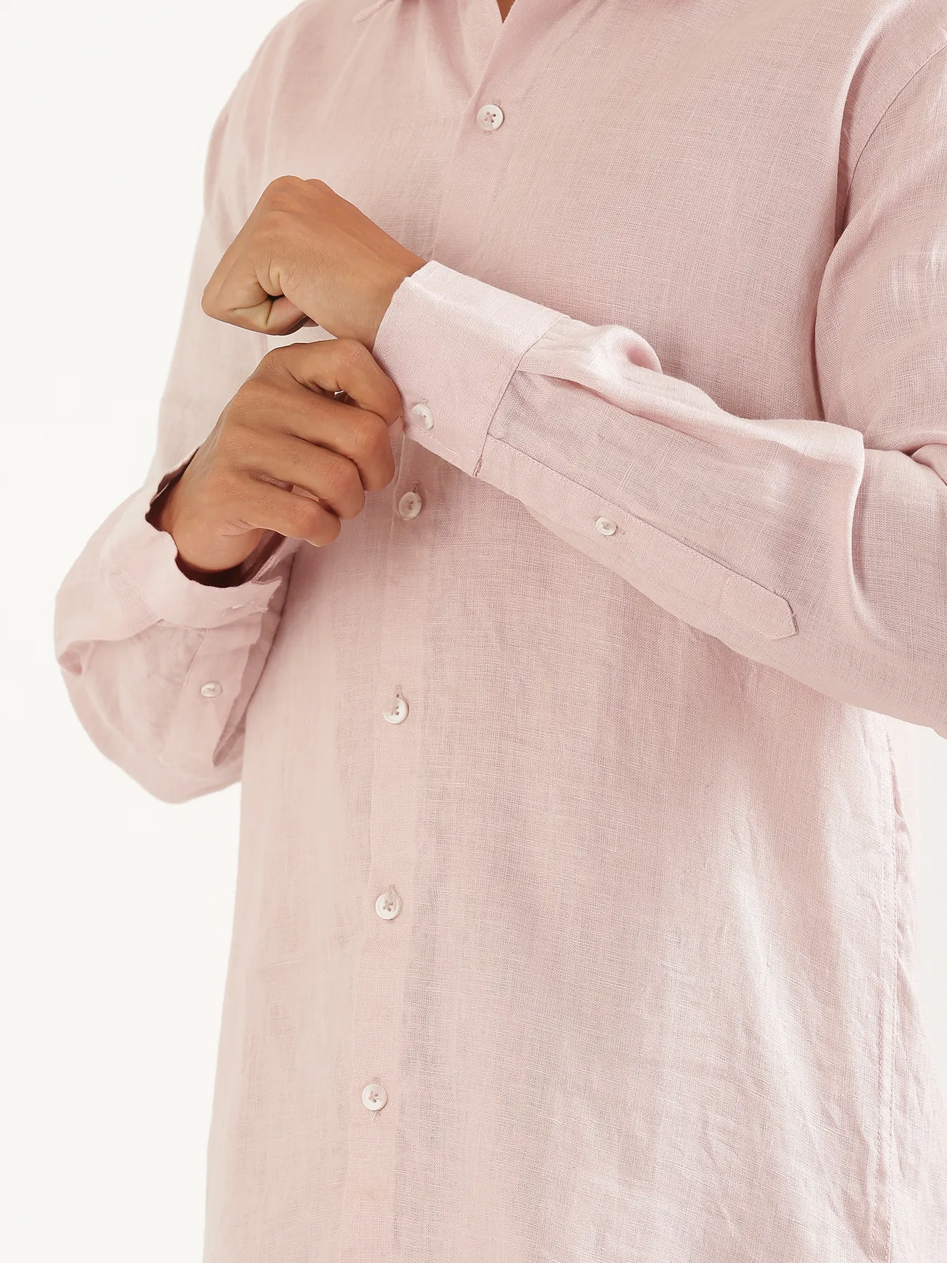 Men Light Pink Pure Linen Full Sleeve Shirt - Image 6