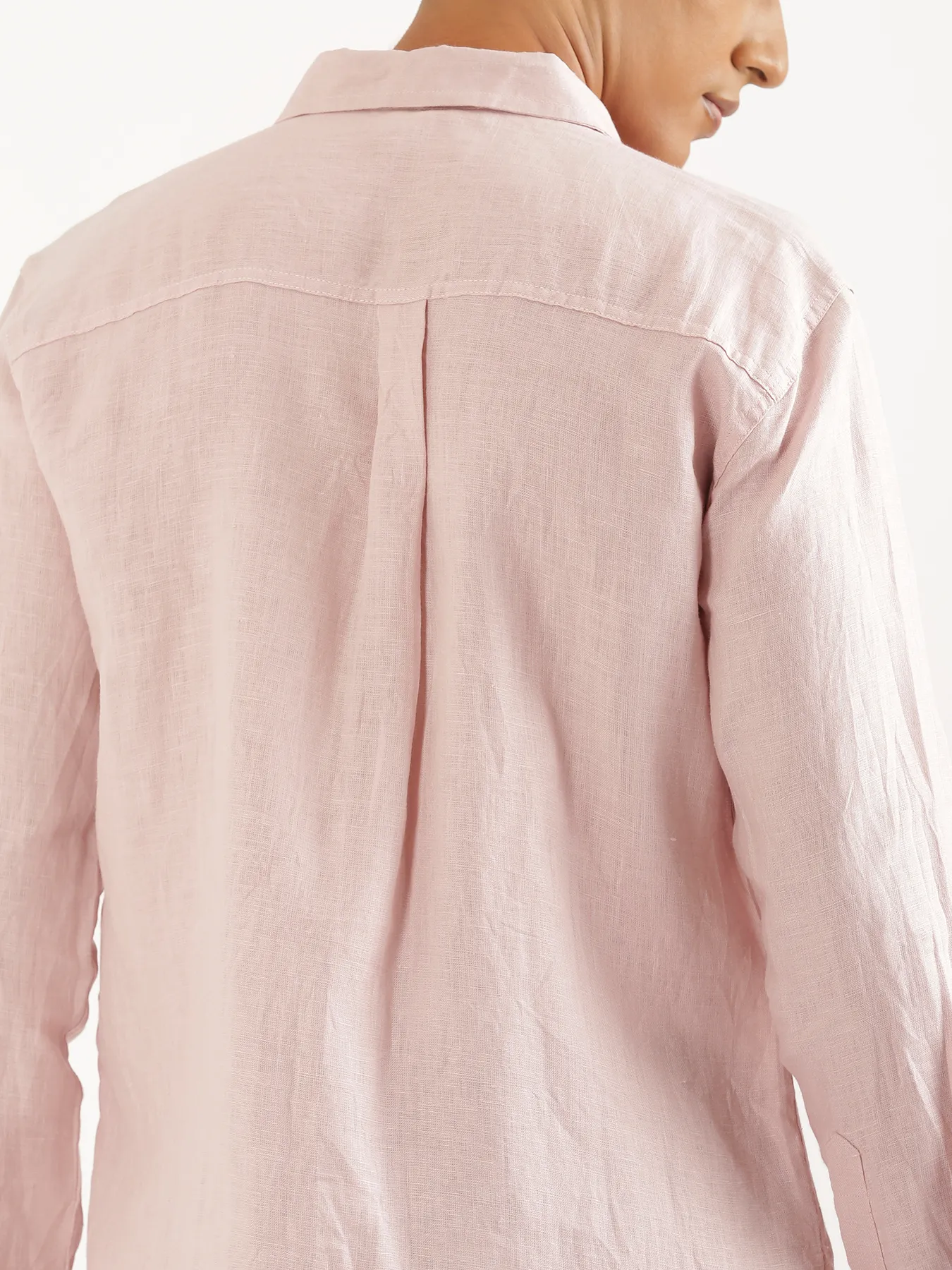 Men Light Pink Pure Linen Full Sleeve Shirt - Image 7
