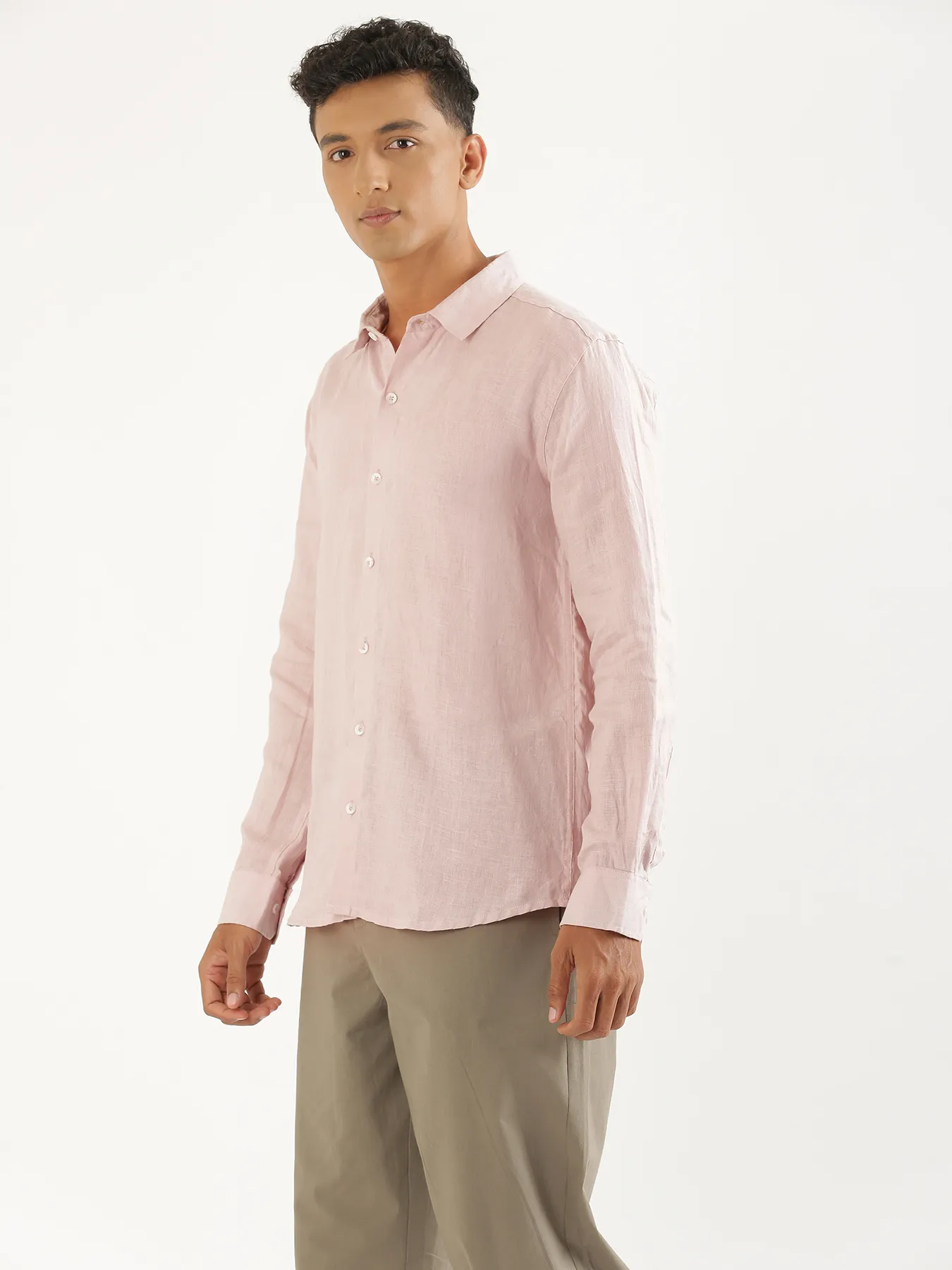 Men Light Pink Pure Linen Full Sleeve Shirt - Image 8