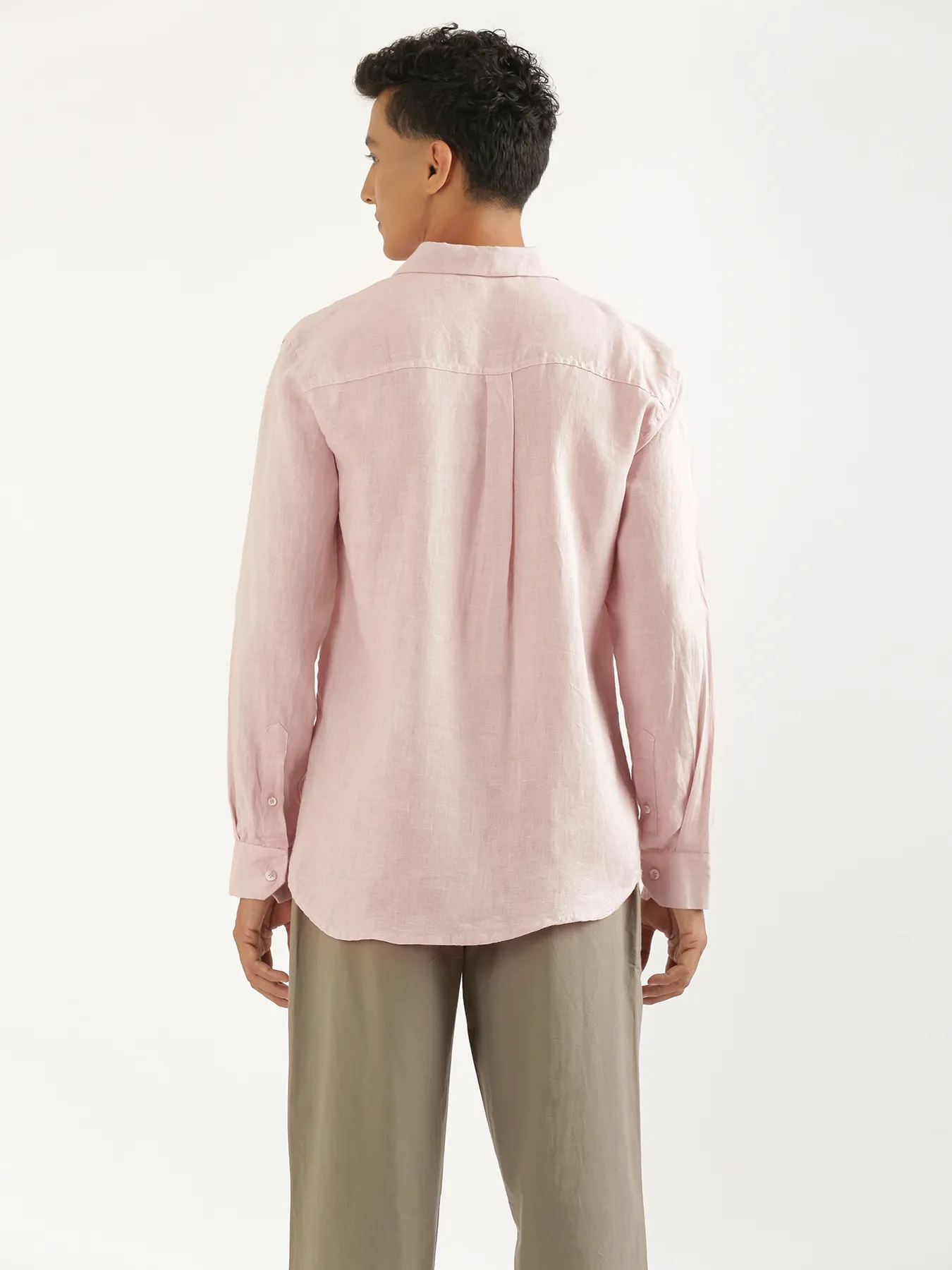 Men Light Pink Pure Linen Full Sleeve Shirt - Image 9