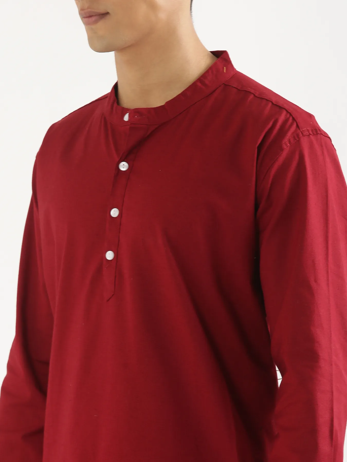Men Maroon Airy Linen Long Kurta - Image 6