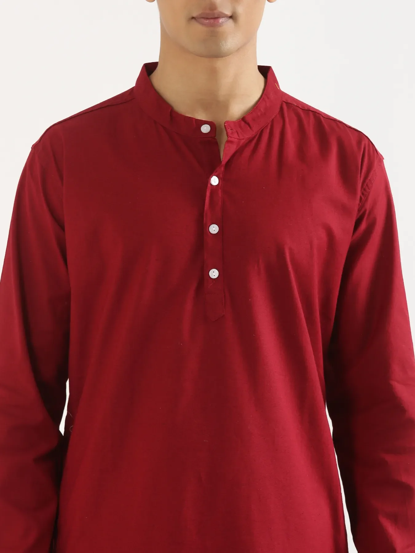 Men Maroon Airy Linen Long Kurta - Image 7