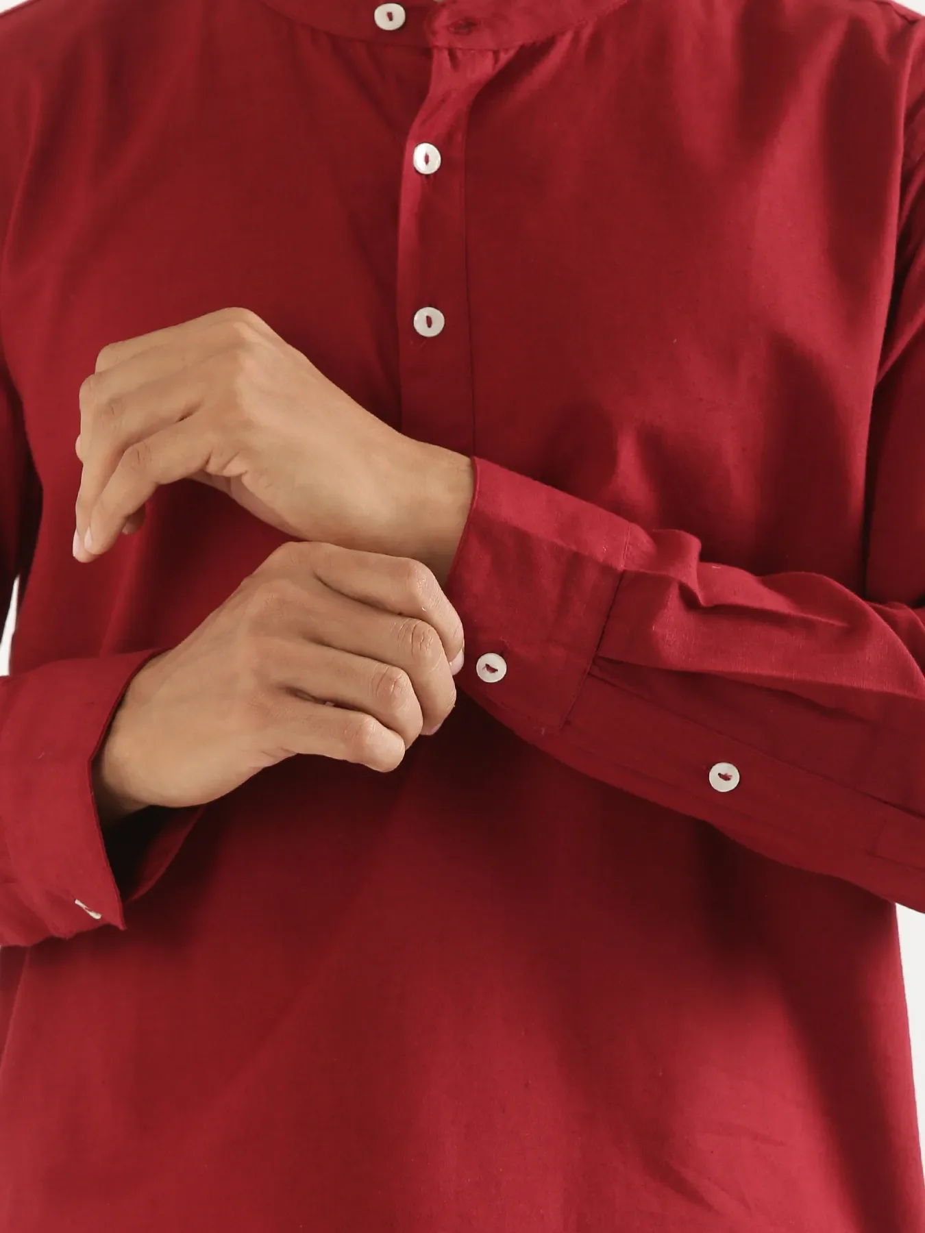 Men Maroon Airy Linen Short Kurta - Image 13