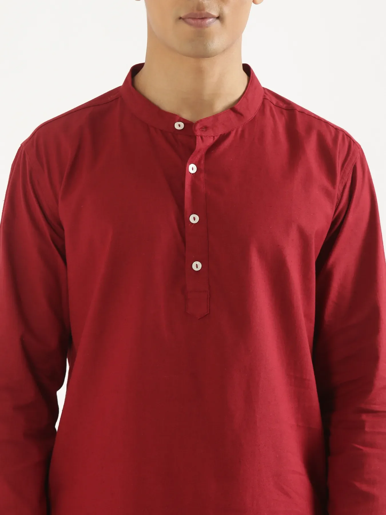 Men Maroon Airy Linen Short Kurta - Image 7