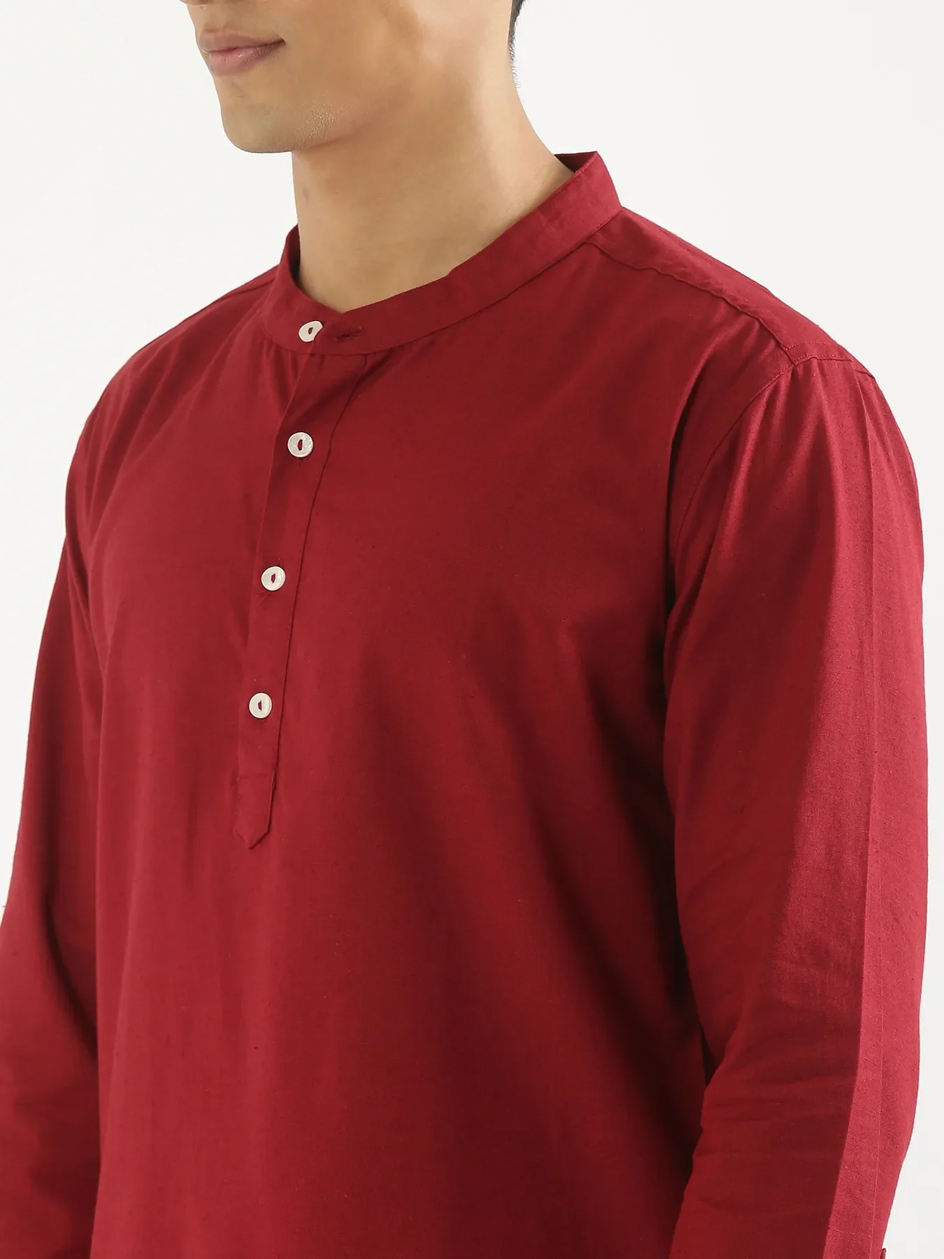 Men Maroon Airy Linen Short Kurta - Image 8