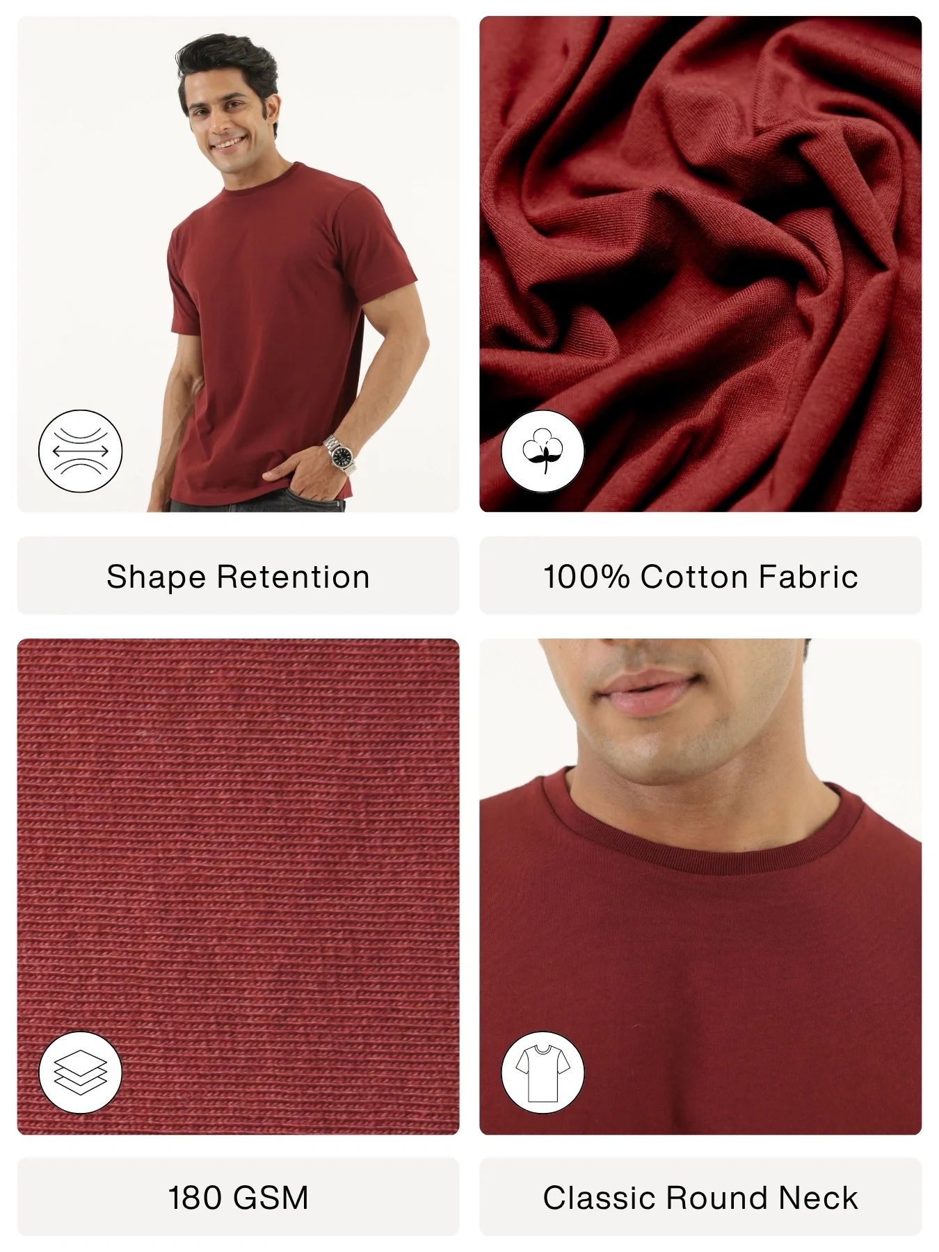 Men Maroon Round Neck T-shirt - Image 2