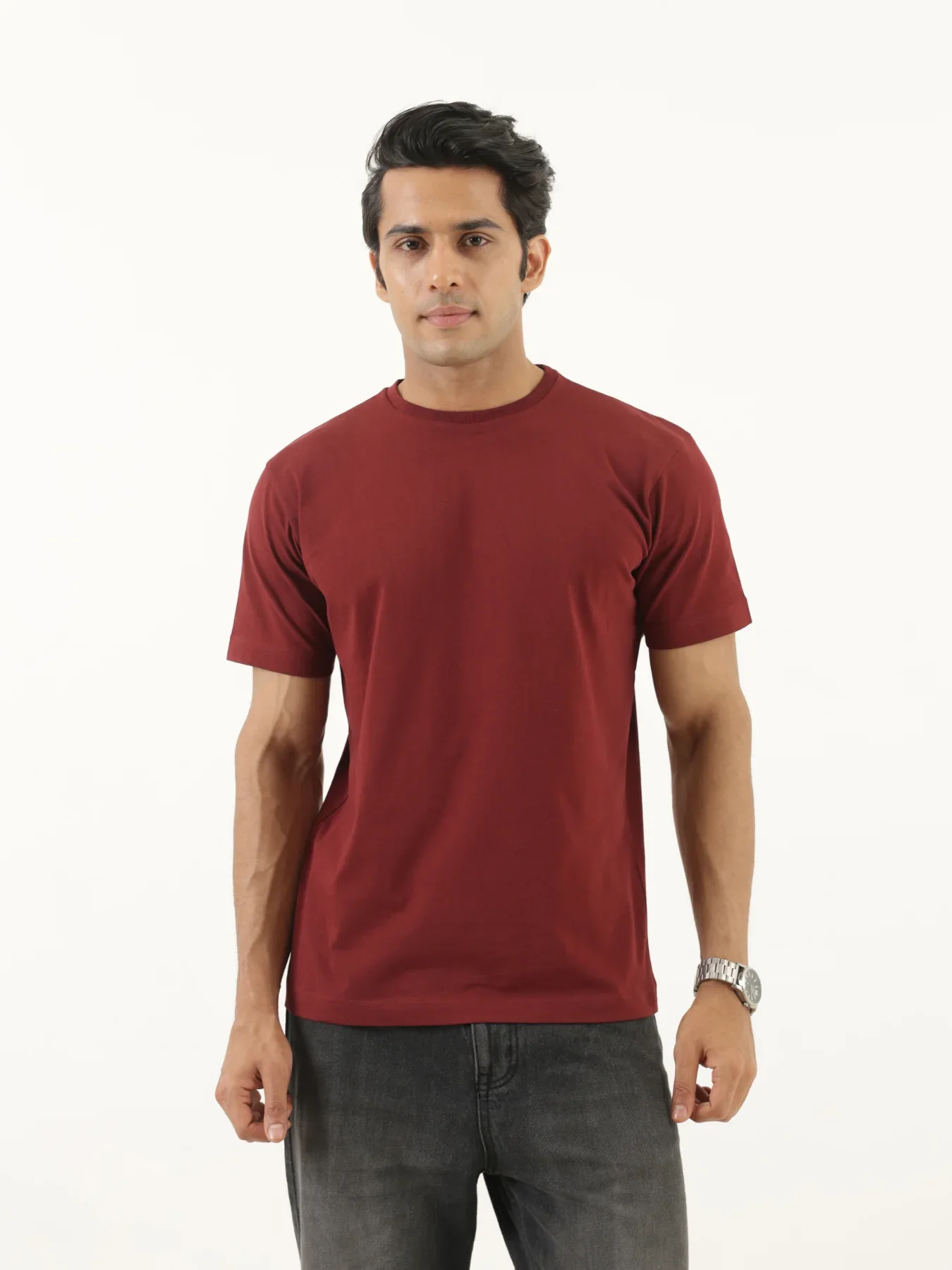 Men Maroon Round Neck T-shirt - Image 4