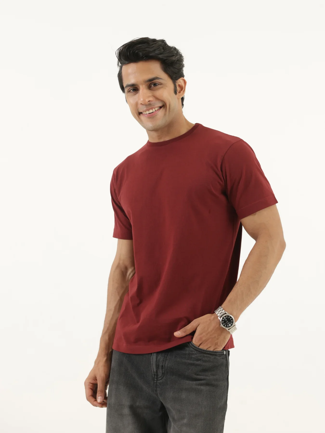 Men Maroon Round Neck T-shirt - Image 9