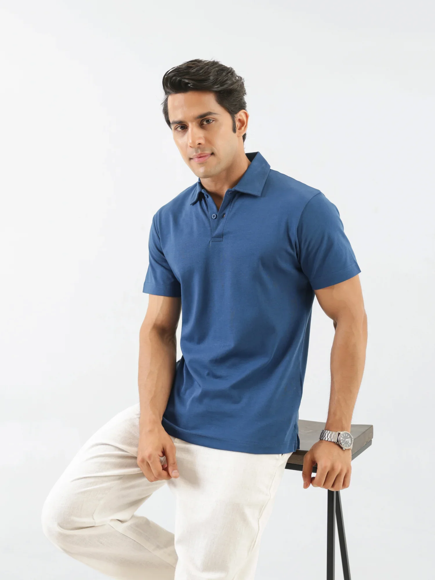 Men Midnight Blue Polo T-shirt - Image 10
