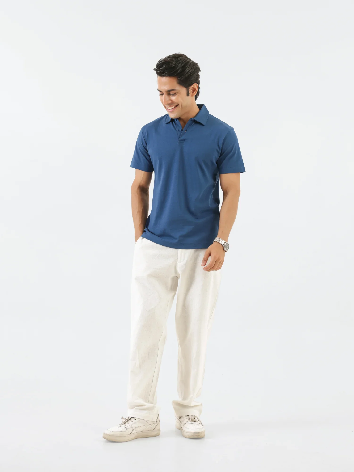 Men Midnight Blue Polo T-shirt - Image 8