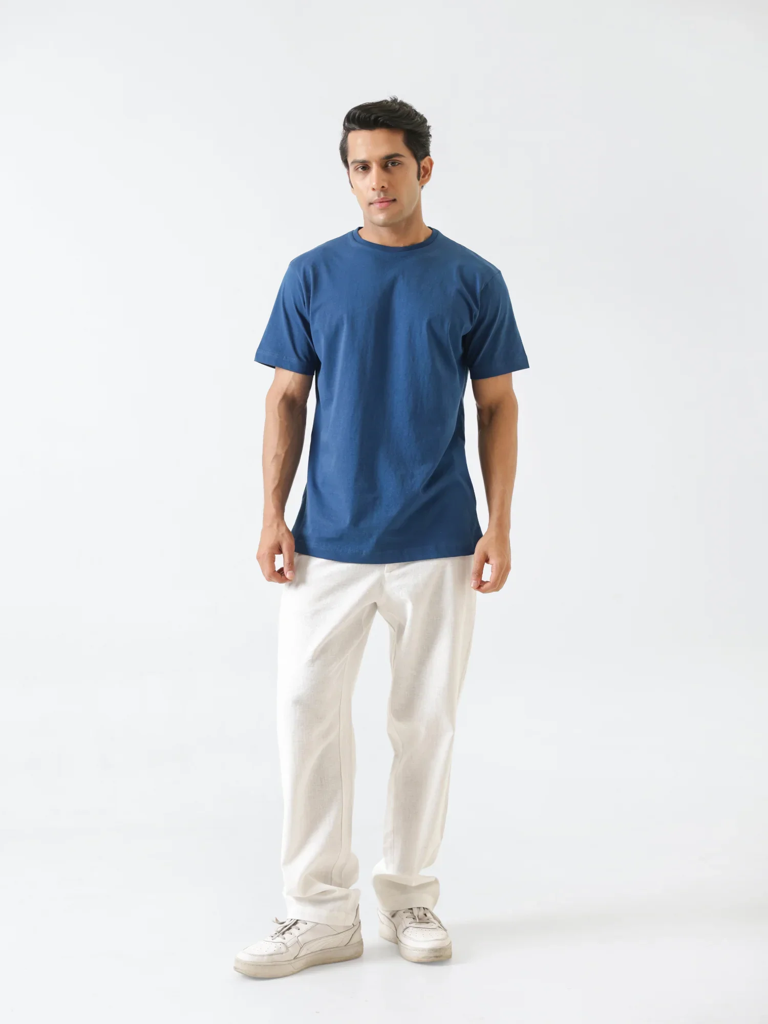 Men Midnight Blue Round Neck T-shirt - Image 3