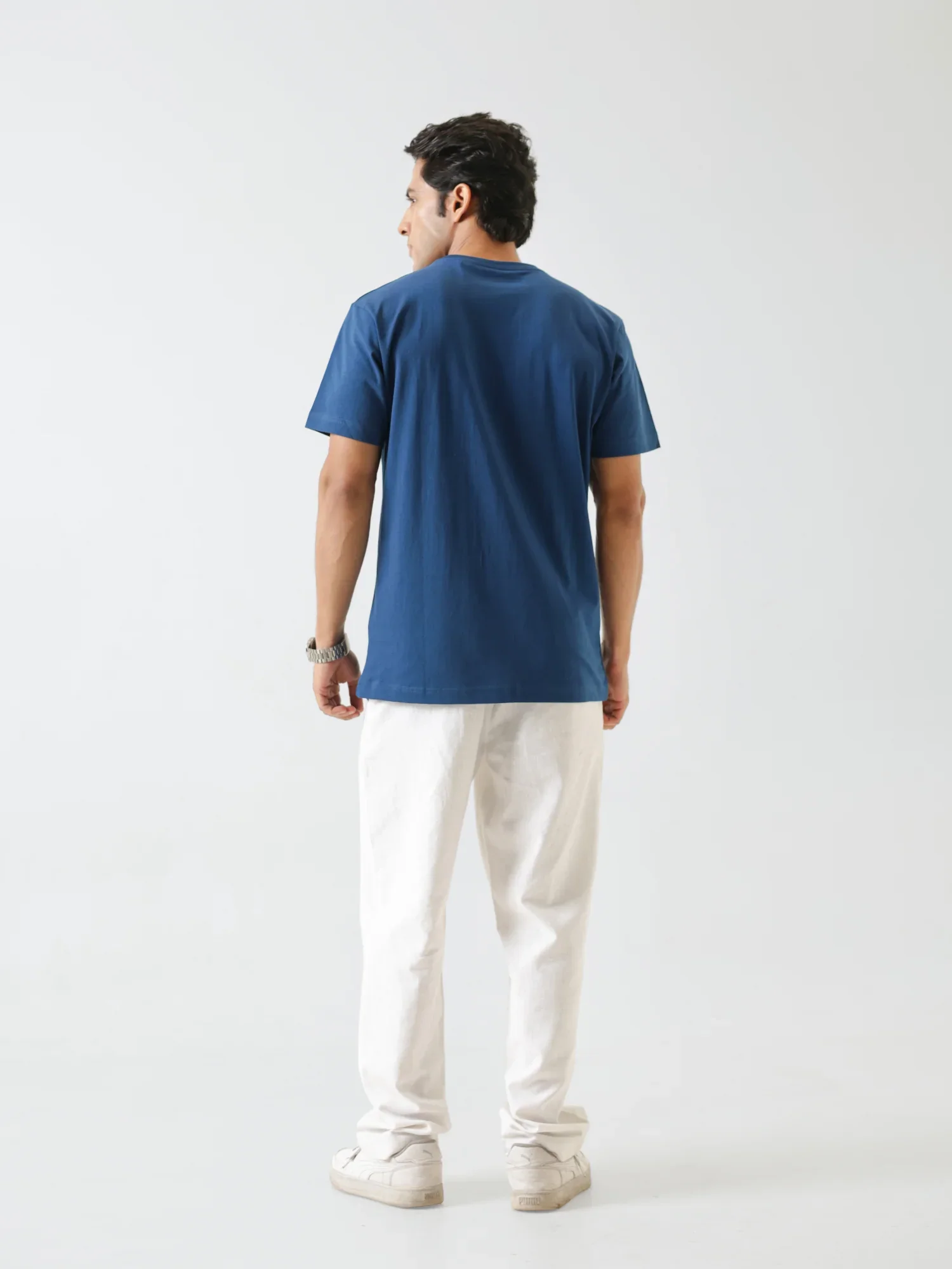 Men Midnight Blue Round Neck T-shirt - Image 6