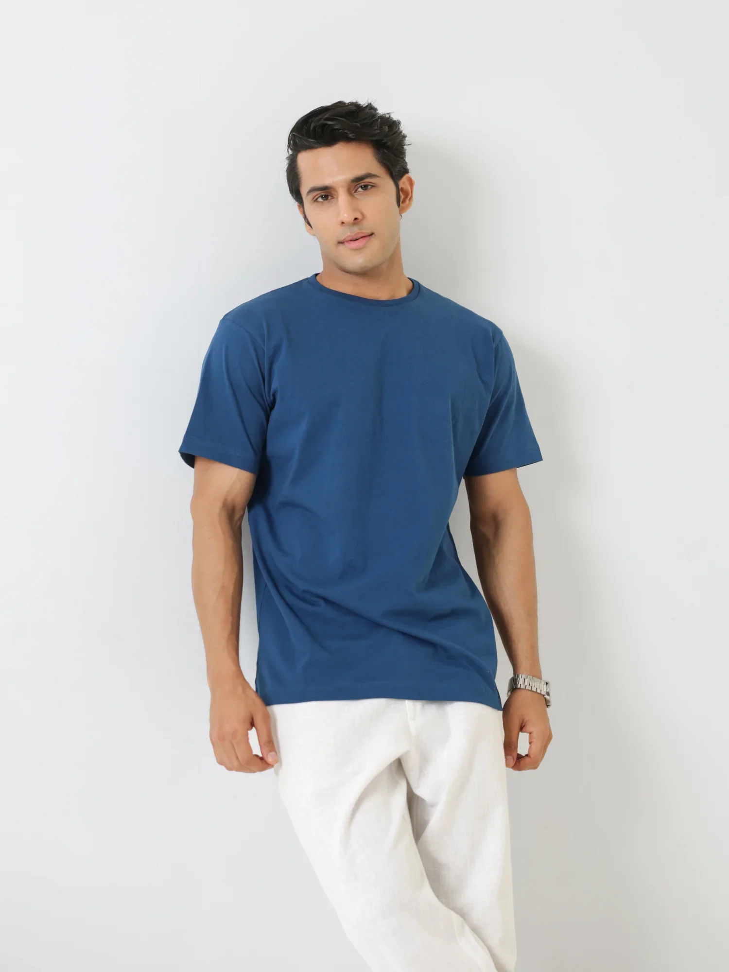 Men Midnight Blue Round Neck T-shirt - Image 7