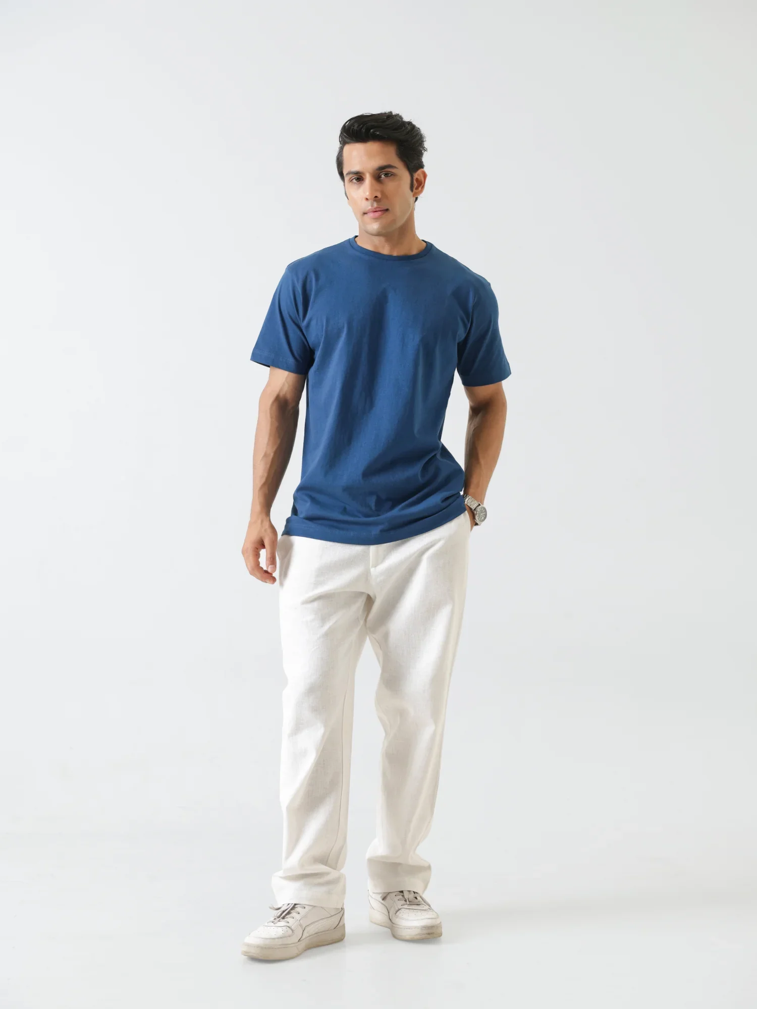 Men Midnight Blue Round Neck T-shirt - Image 8