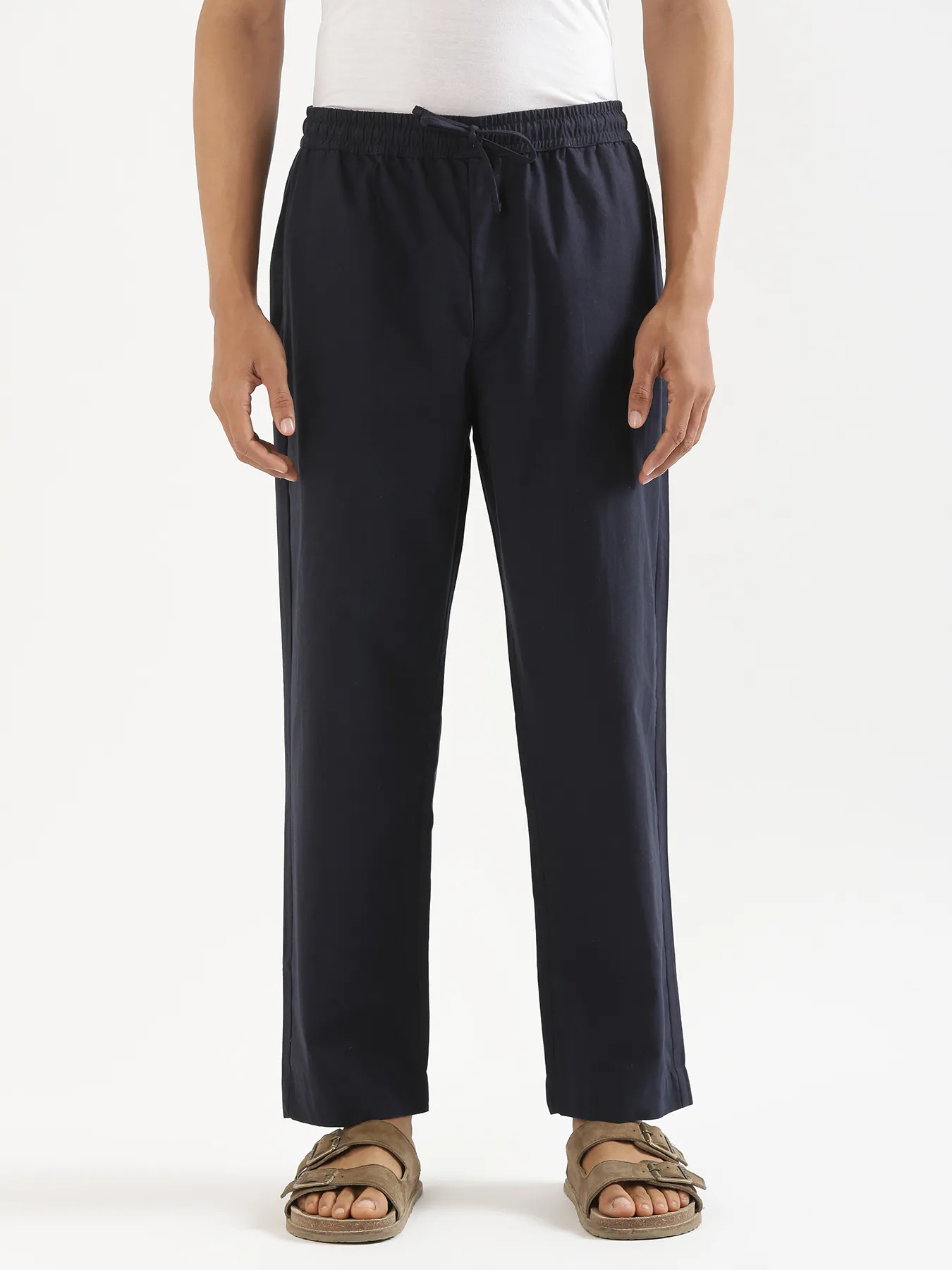 Men Navy Blue & Grey Cotton Pant - Image 2