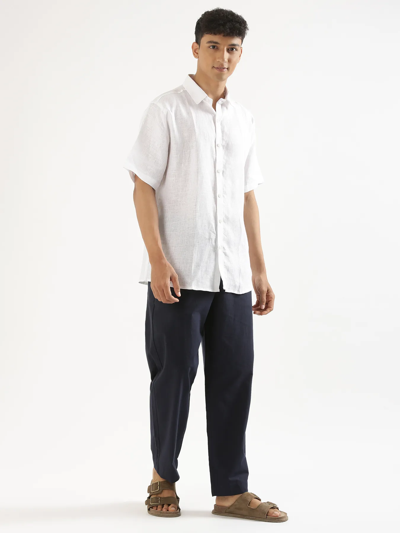 Men Navy Blue & Grey Cotton Pant - Image 10