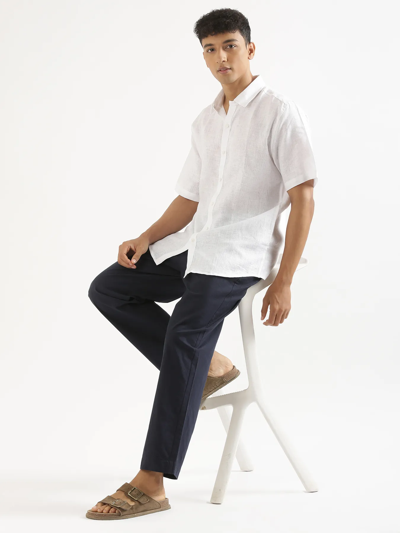 Men Navy Blue & Grey Cotton Pant - Image 12