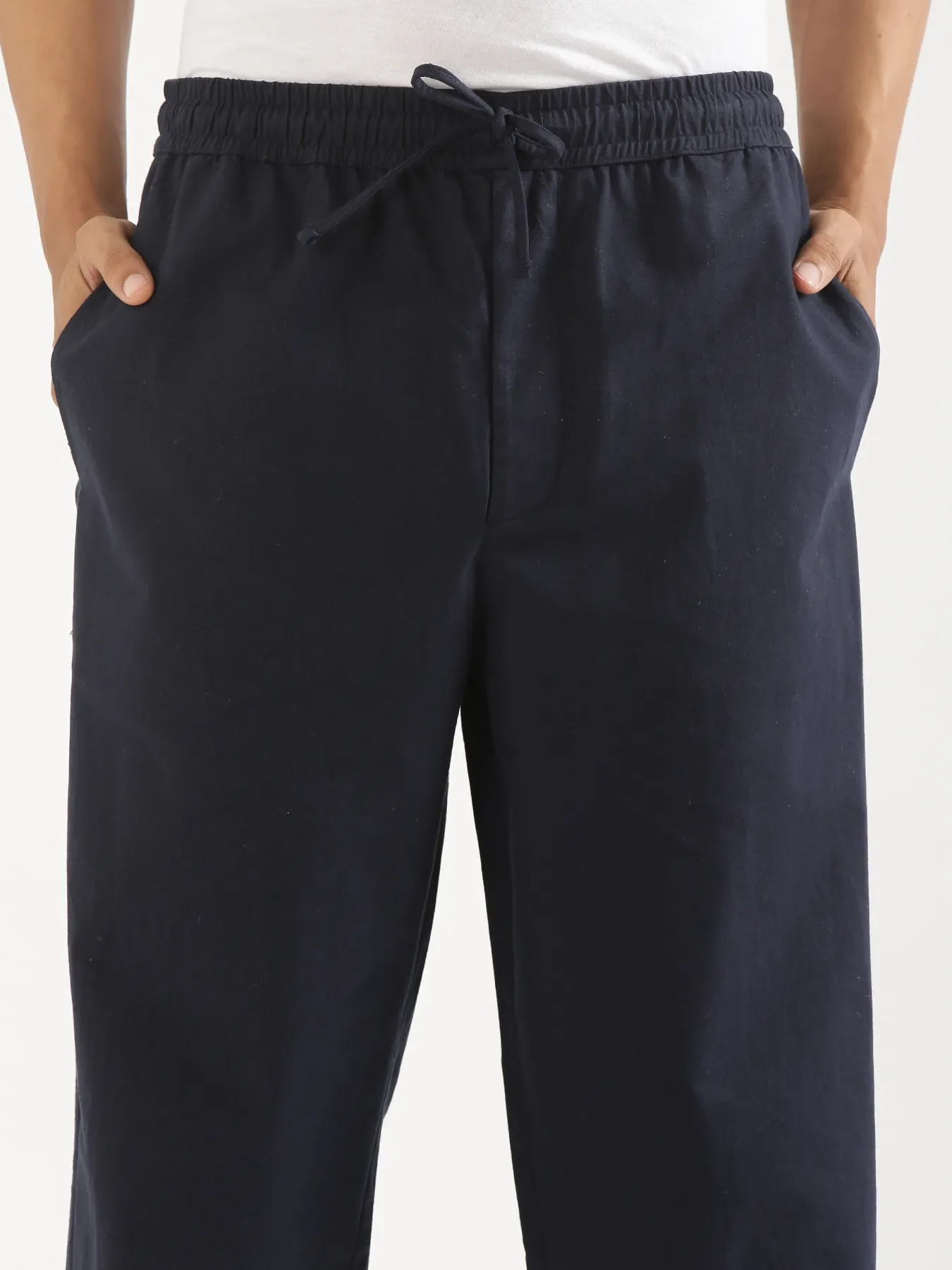 Men Navy Blue & Grey Cotton Pant - Image 18
