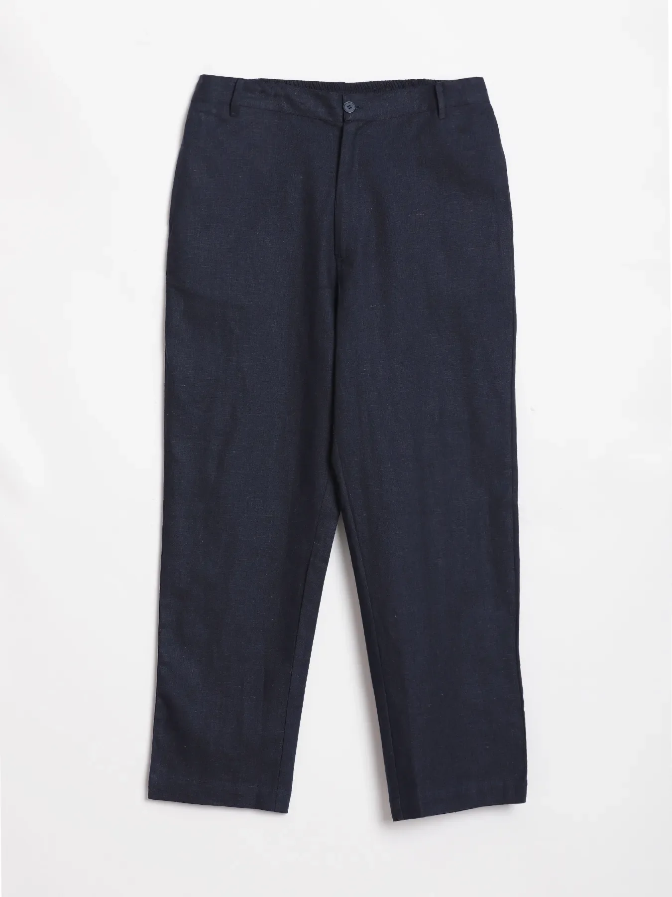 Men Navy Blue Linen Blend Straight Pant - Image 12