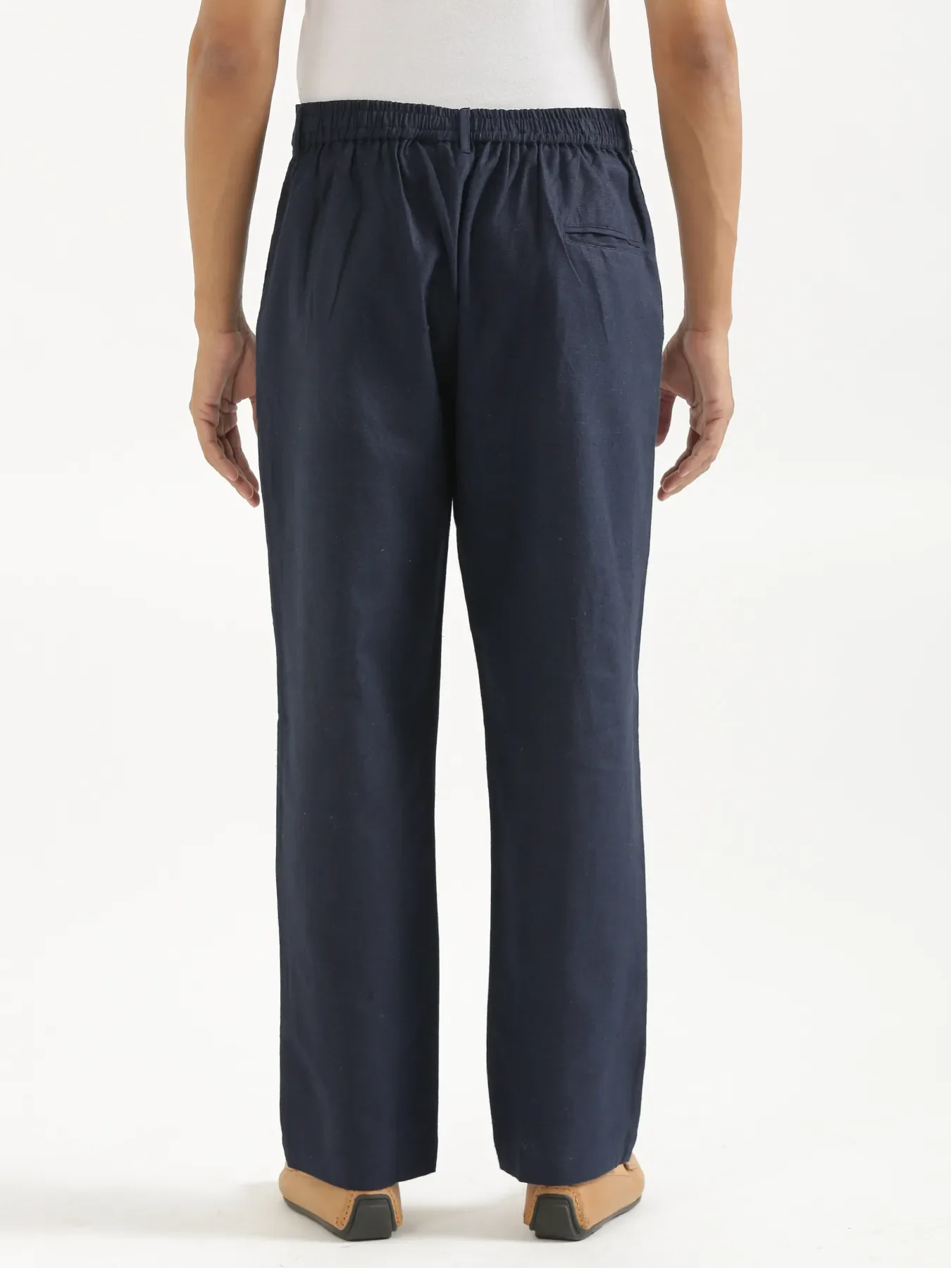 Men Navy Blue Linen Blend Straight Pant - Image 8
