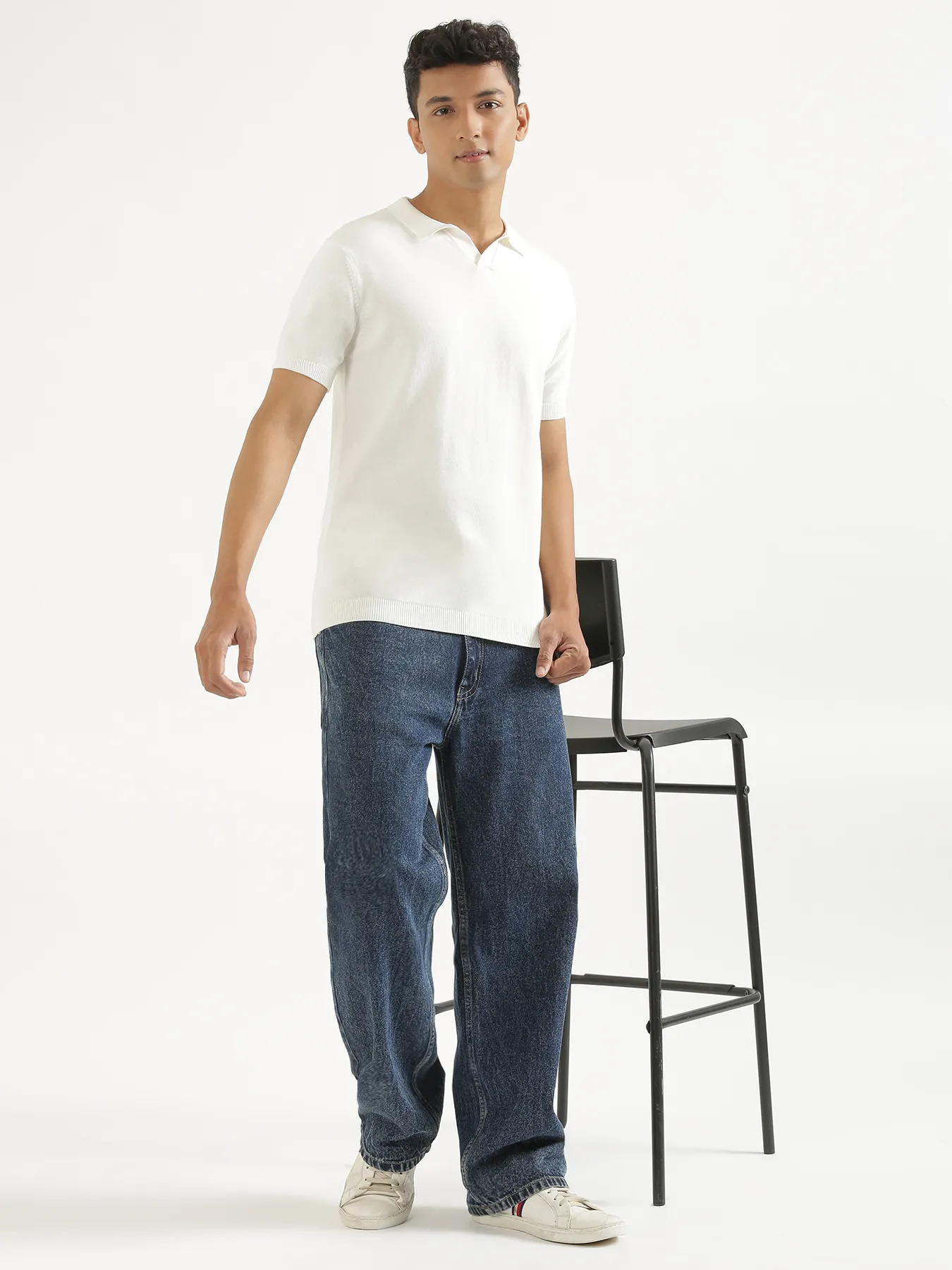 Men Off White Flat Knit Polo - Image 10