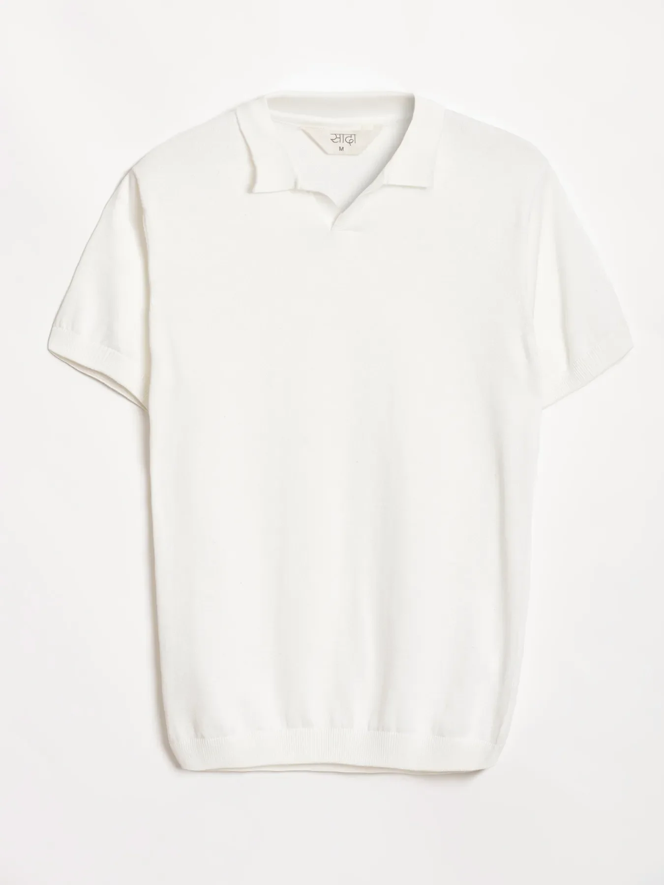 Men Off White Flat Knit Polo - Image 12