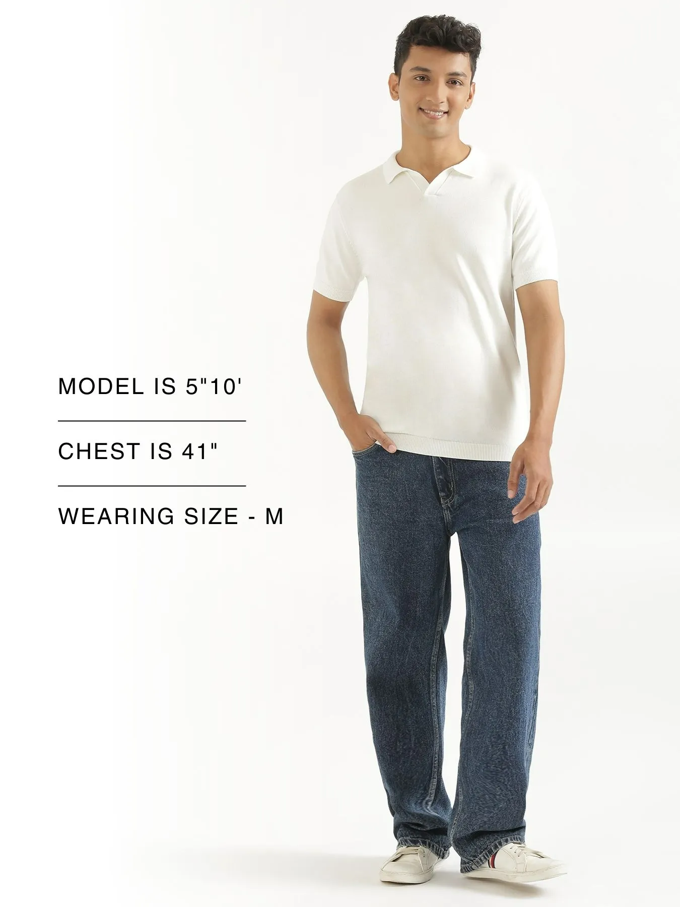 Men Off White Flat Knit Polo - Image 13