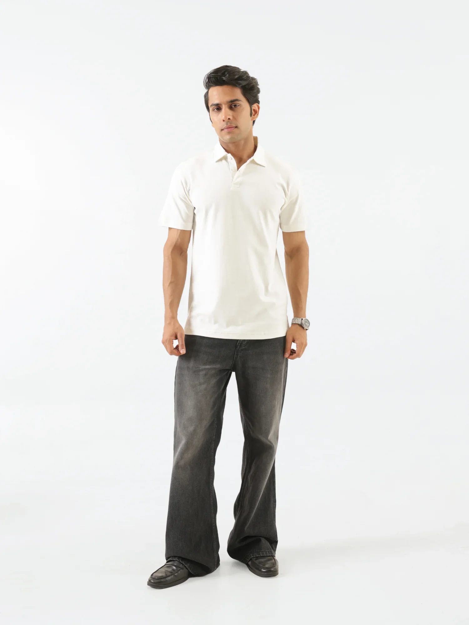 Men Off White Polo T-shirt - Image 2