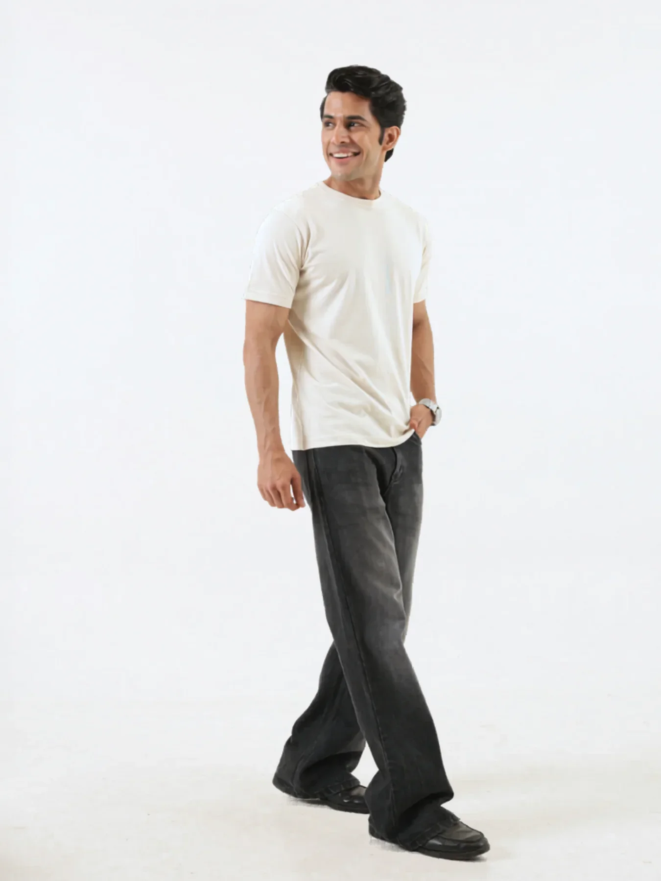 Men Off White Round Neck T-shirt - Image 7