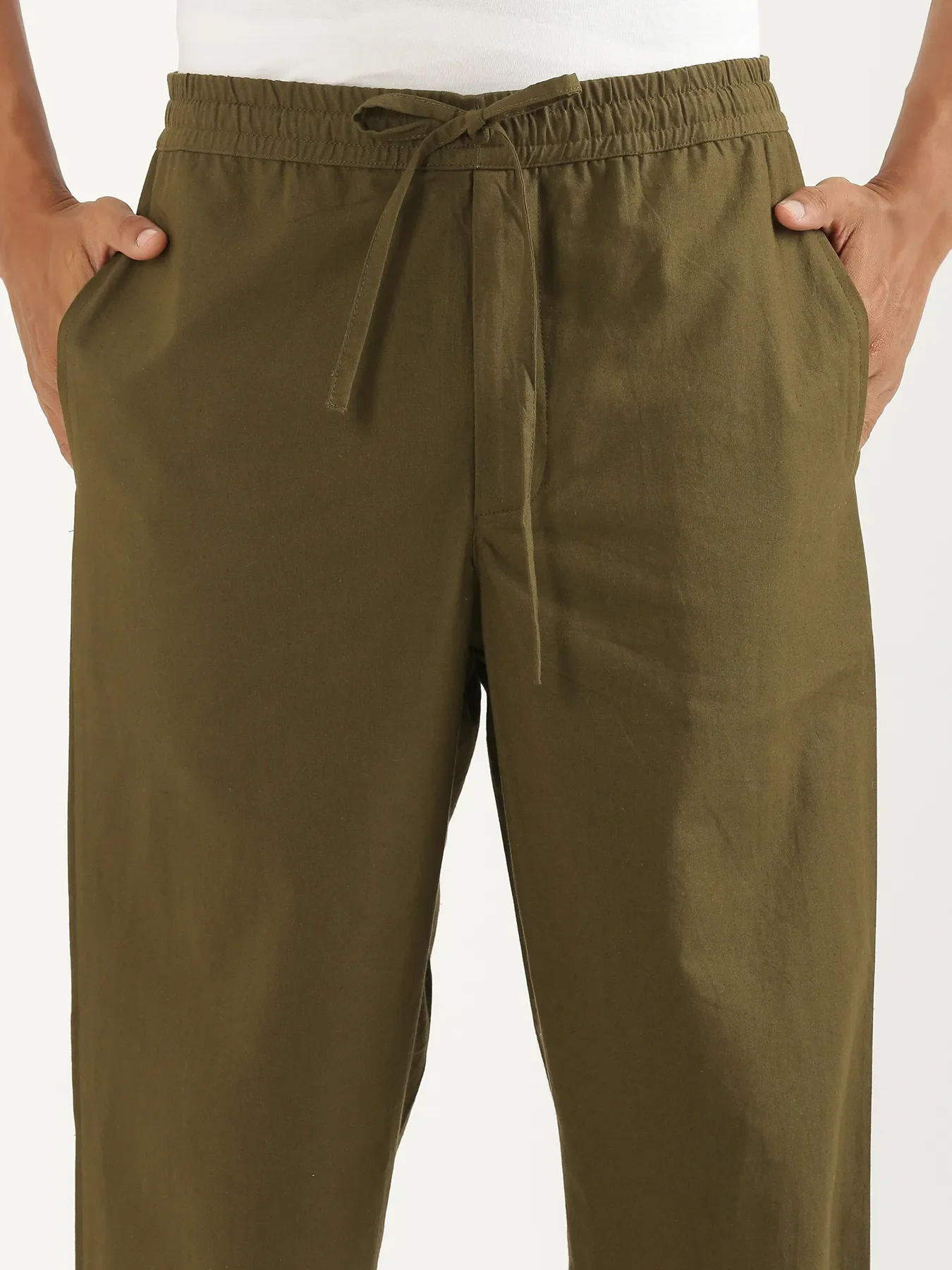 Men Olive Green Cotton Pant - Image 4