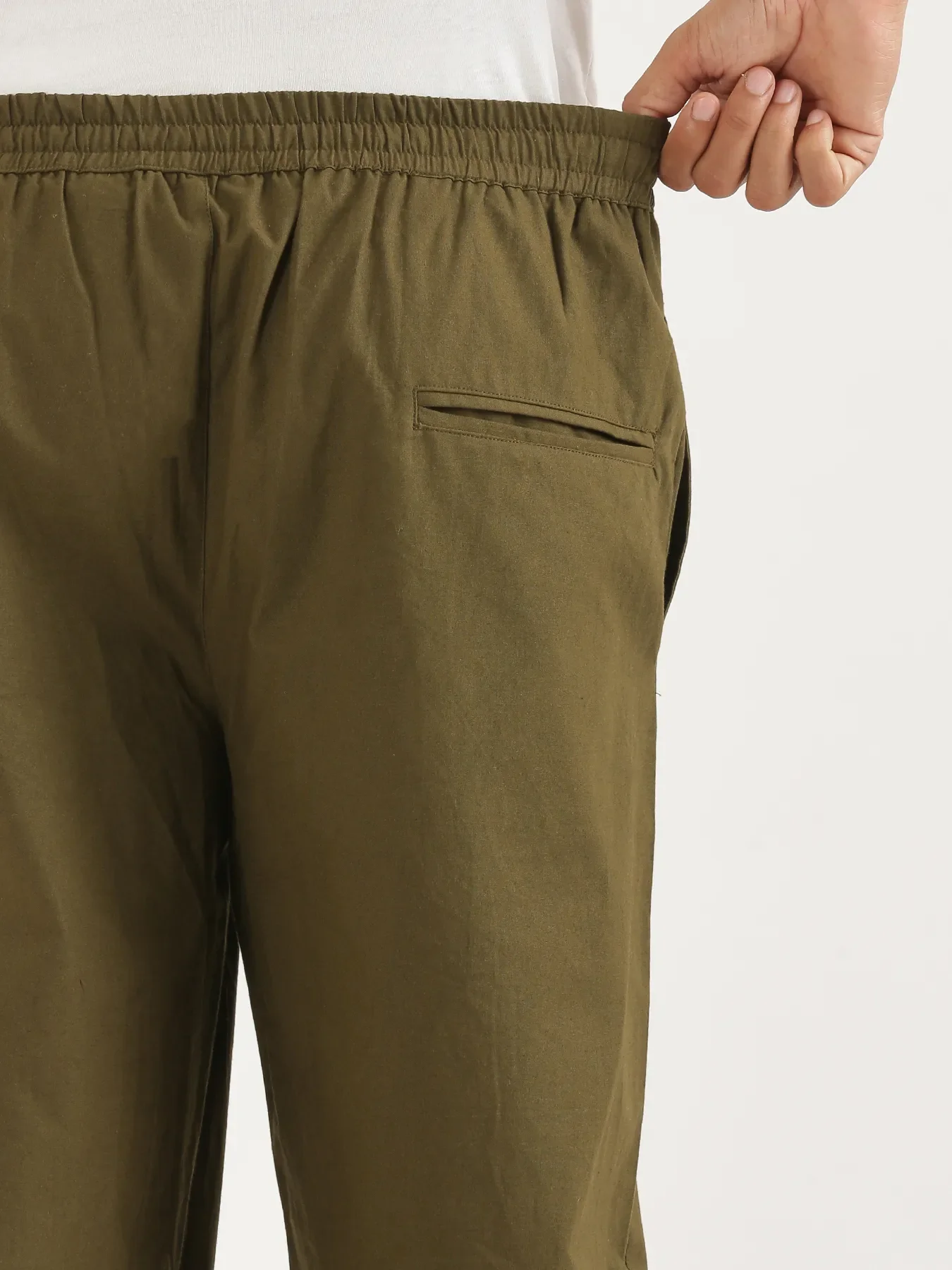 Men Olive Green Cotton Pant - Image 5
