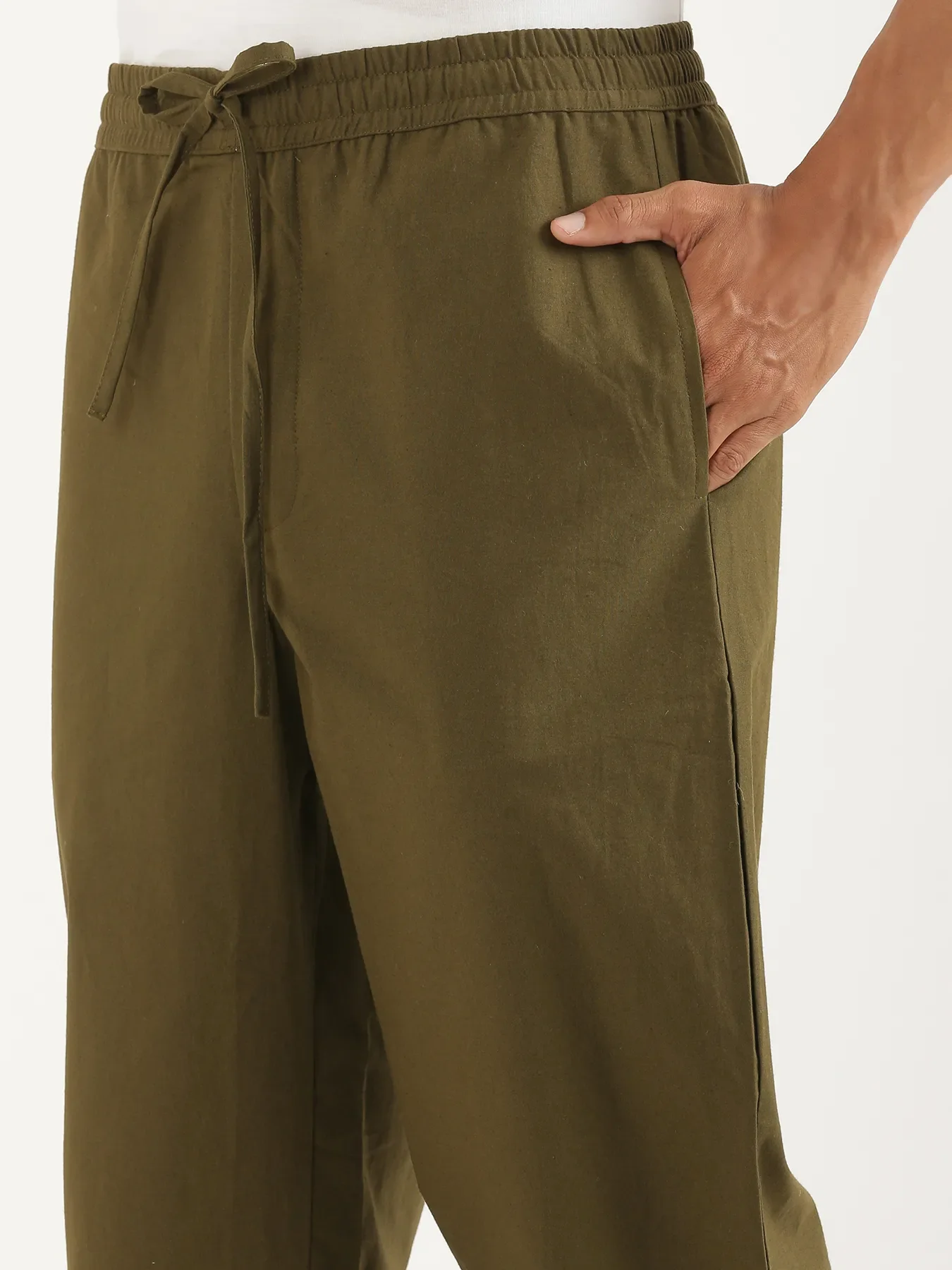 Men Olive Green Cotton Pant - Image 6
