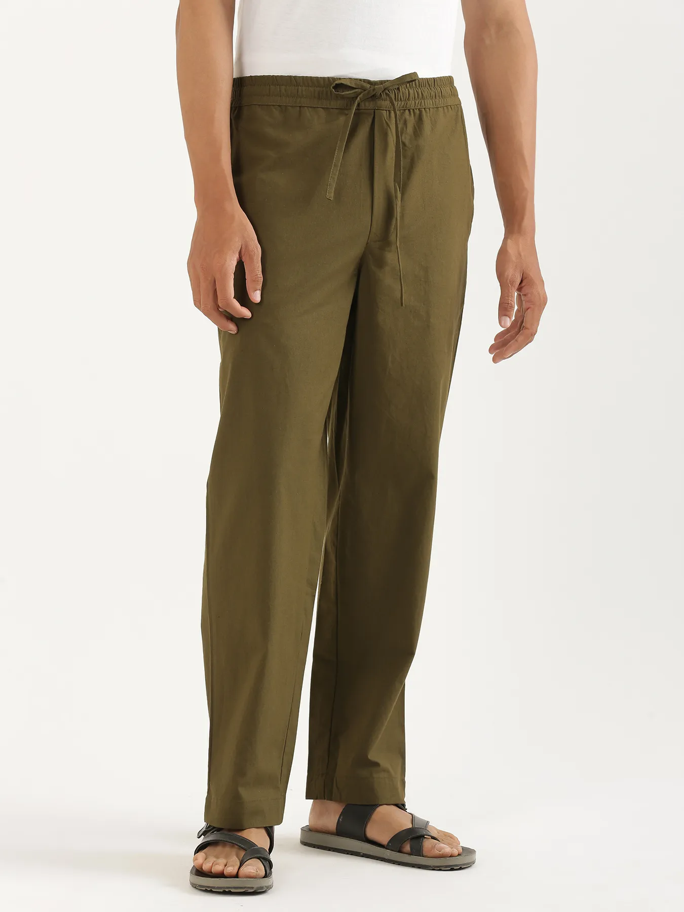 Men Olive Green Cotton Pant - Image 8