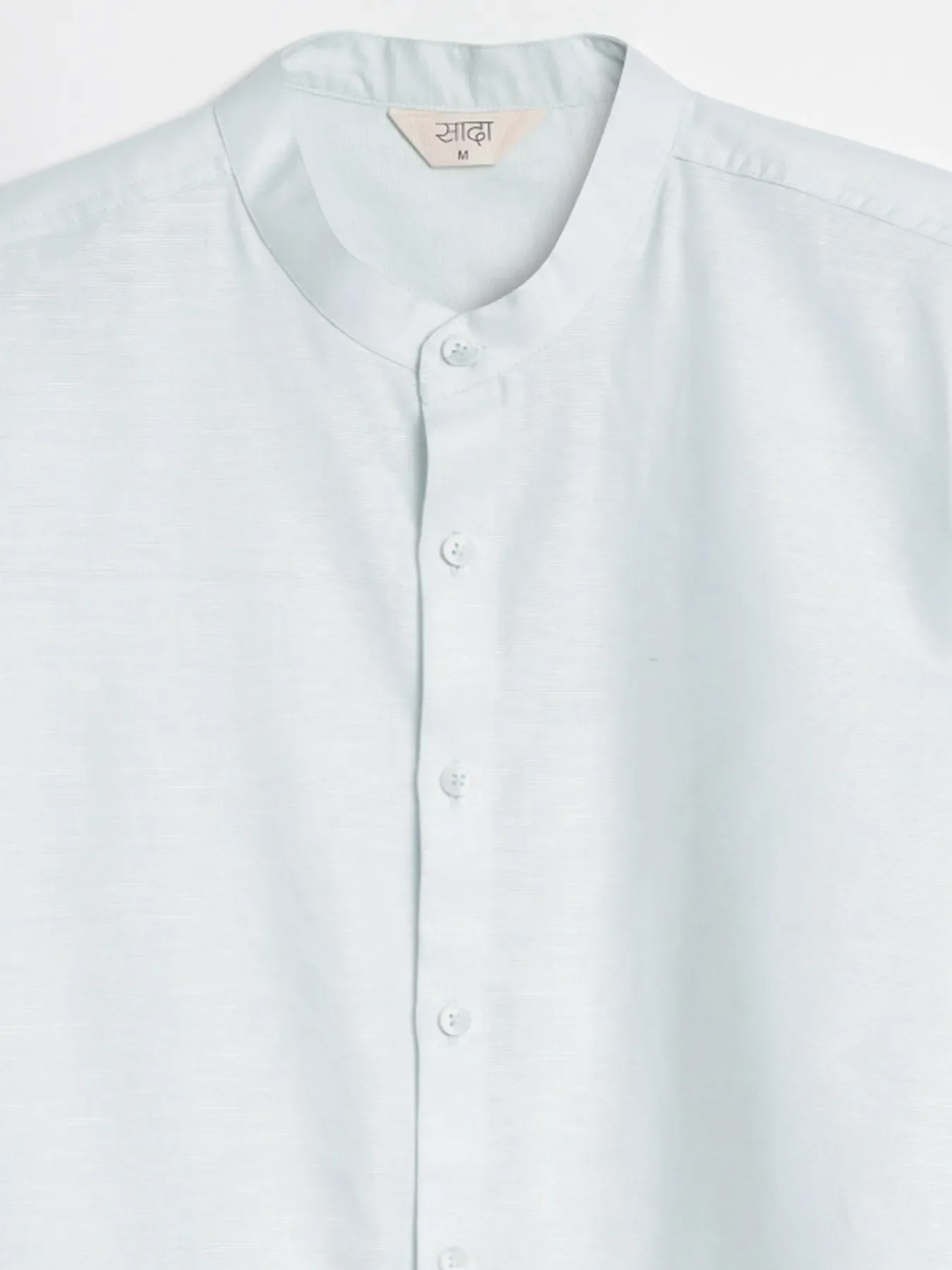 Men Powder Blue Linen Blend Mandarin Collar Shirt - Image 12