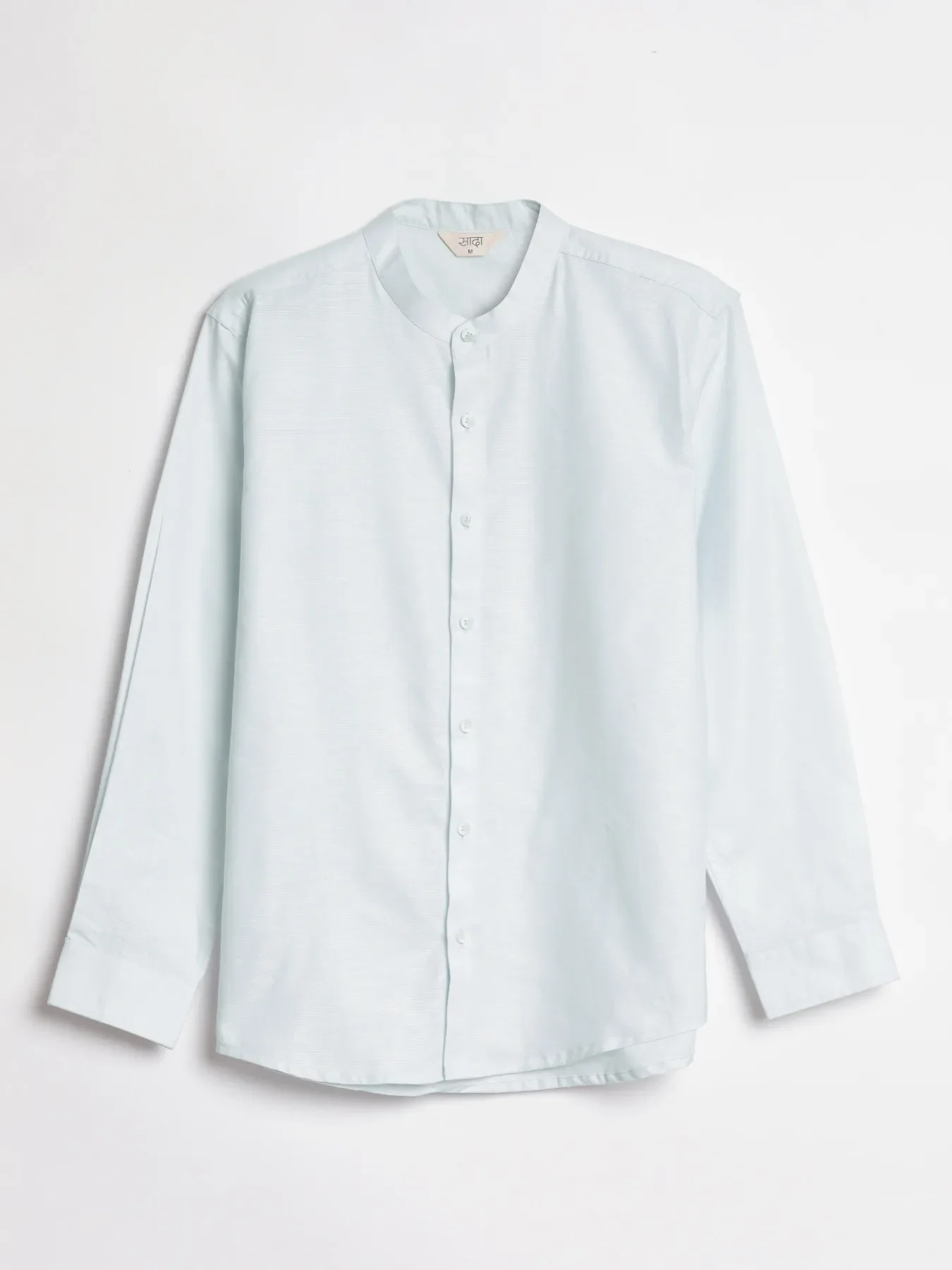 Men Powder Blue Linen Blend Mandarin Collar Shirt - Image 13