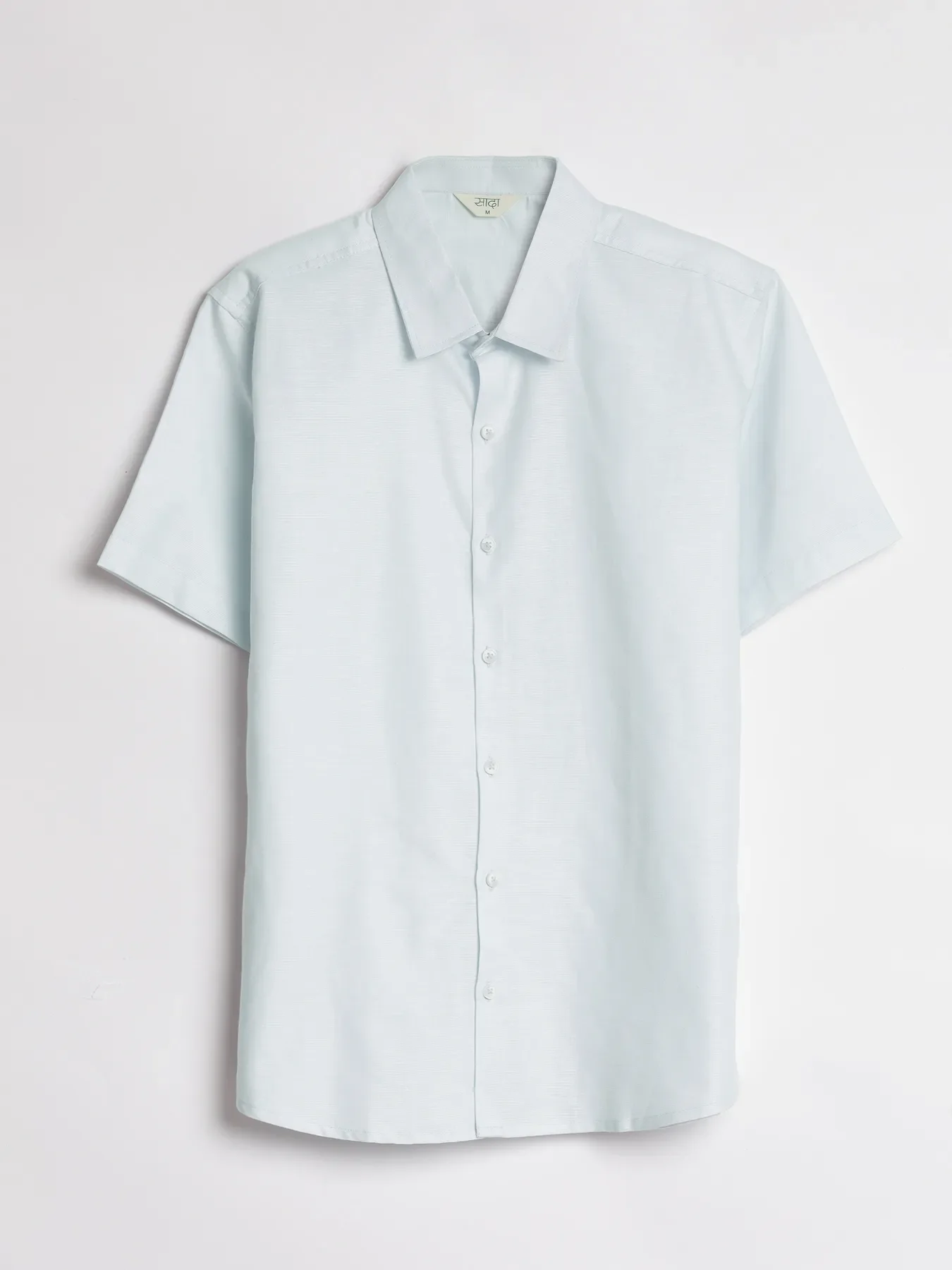 Men Powder Blue Linen Blend Short Sleeve Shirt & Beige Cotton Pant Set - Image 14
