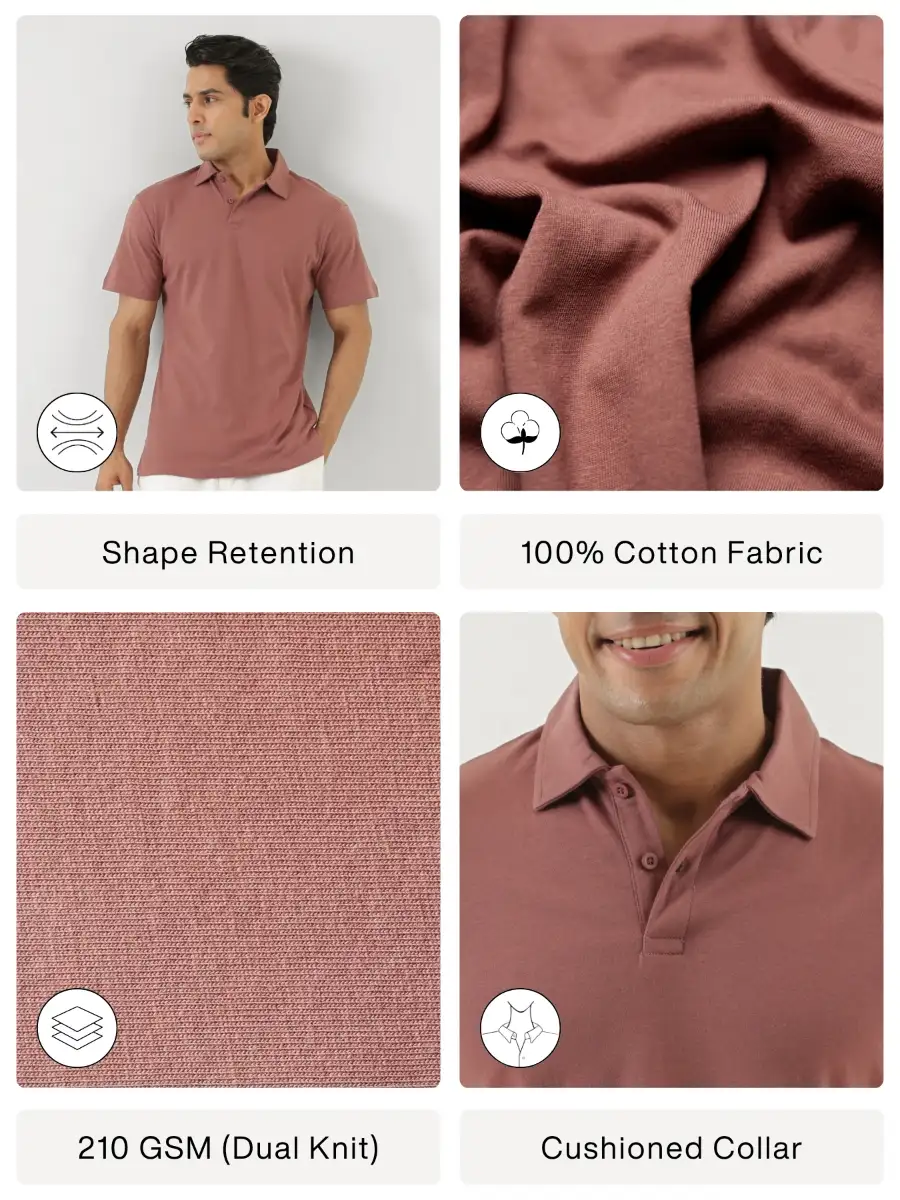 Men Rose Taupe Polo T-shirt - Image 2
