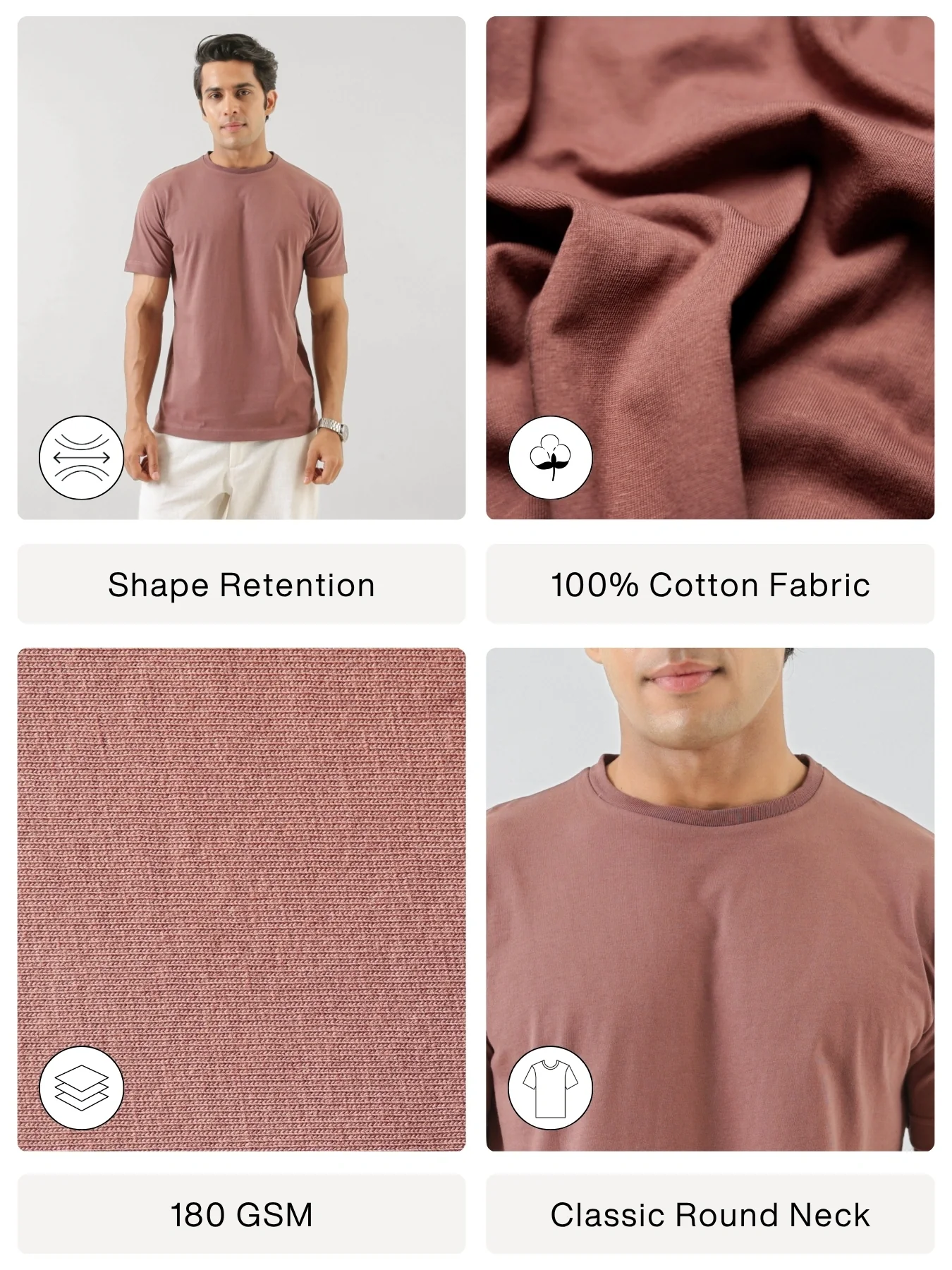 Men Rose Taupe Round Neck T-shirt - Image 2