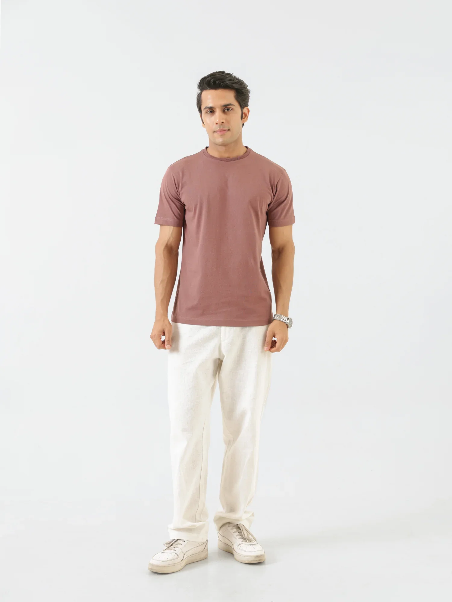 Men Rose Taupe Round Neck T-shirt - Image 3