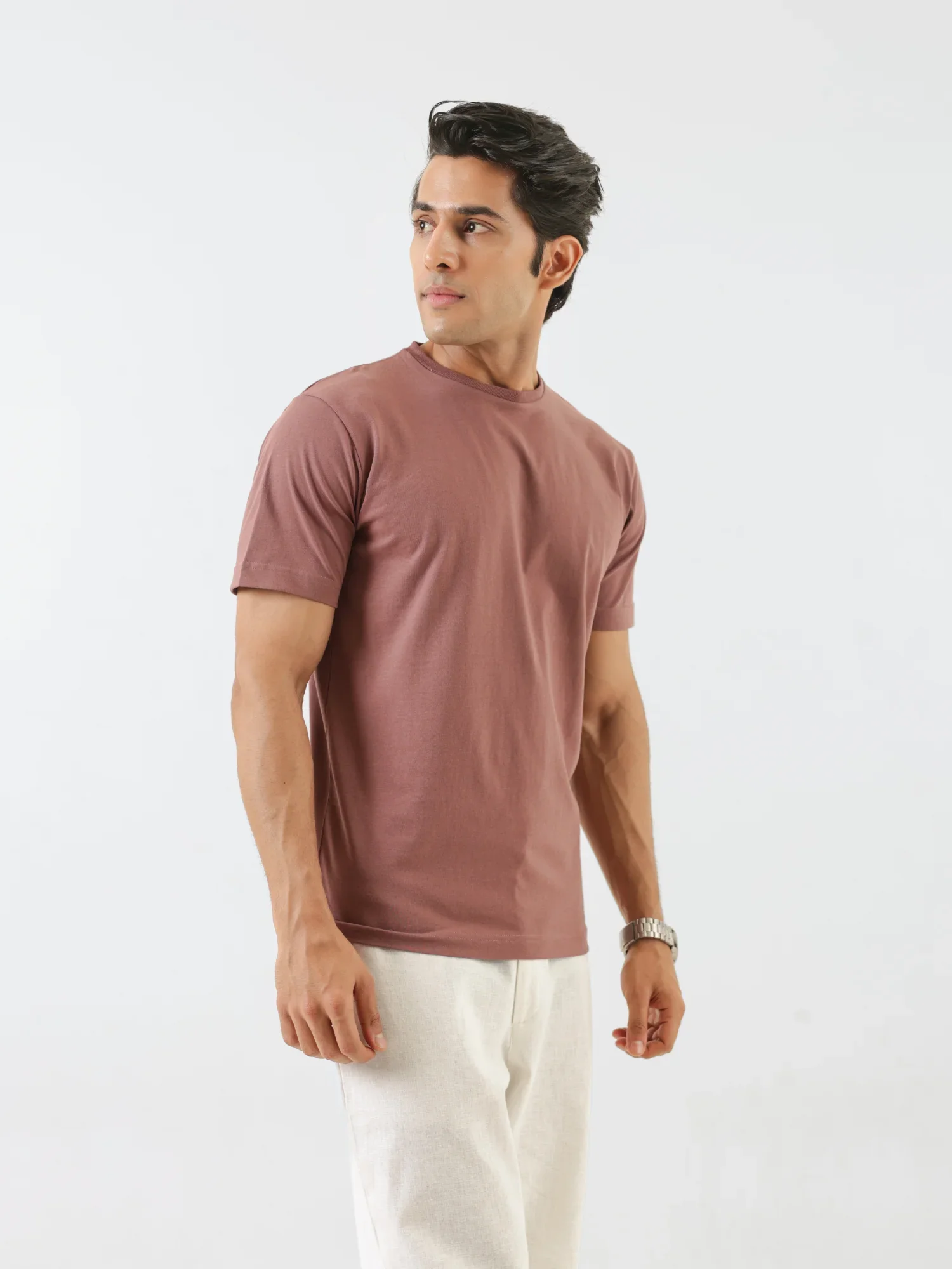 Men Rose Taupe Round Neck T-shirt - Image 4