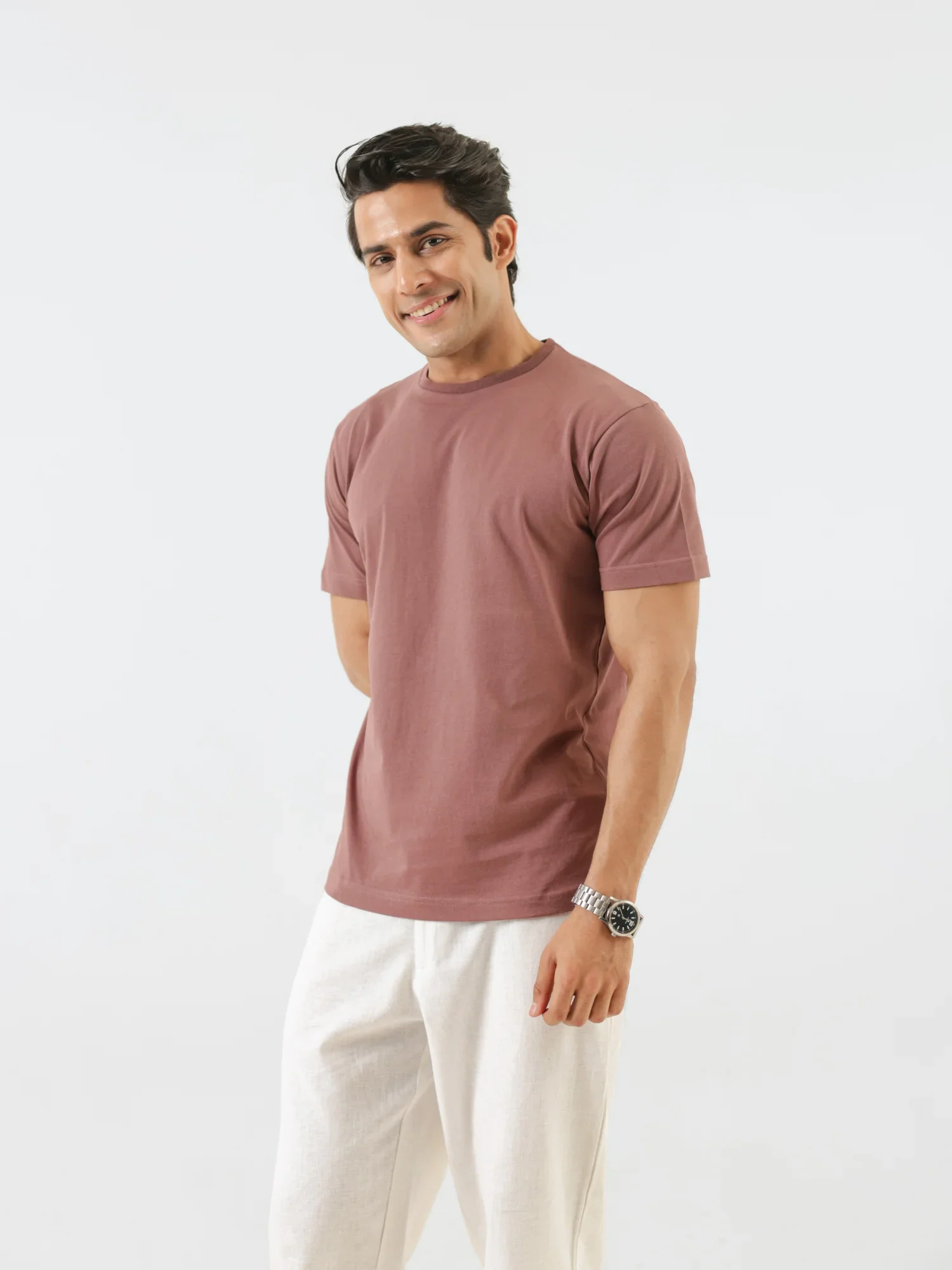 Men Rose Taupe Round Neck T-shirt - Image 6