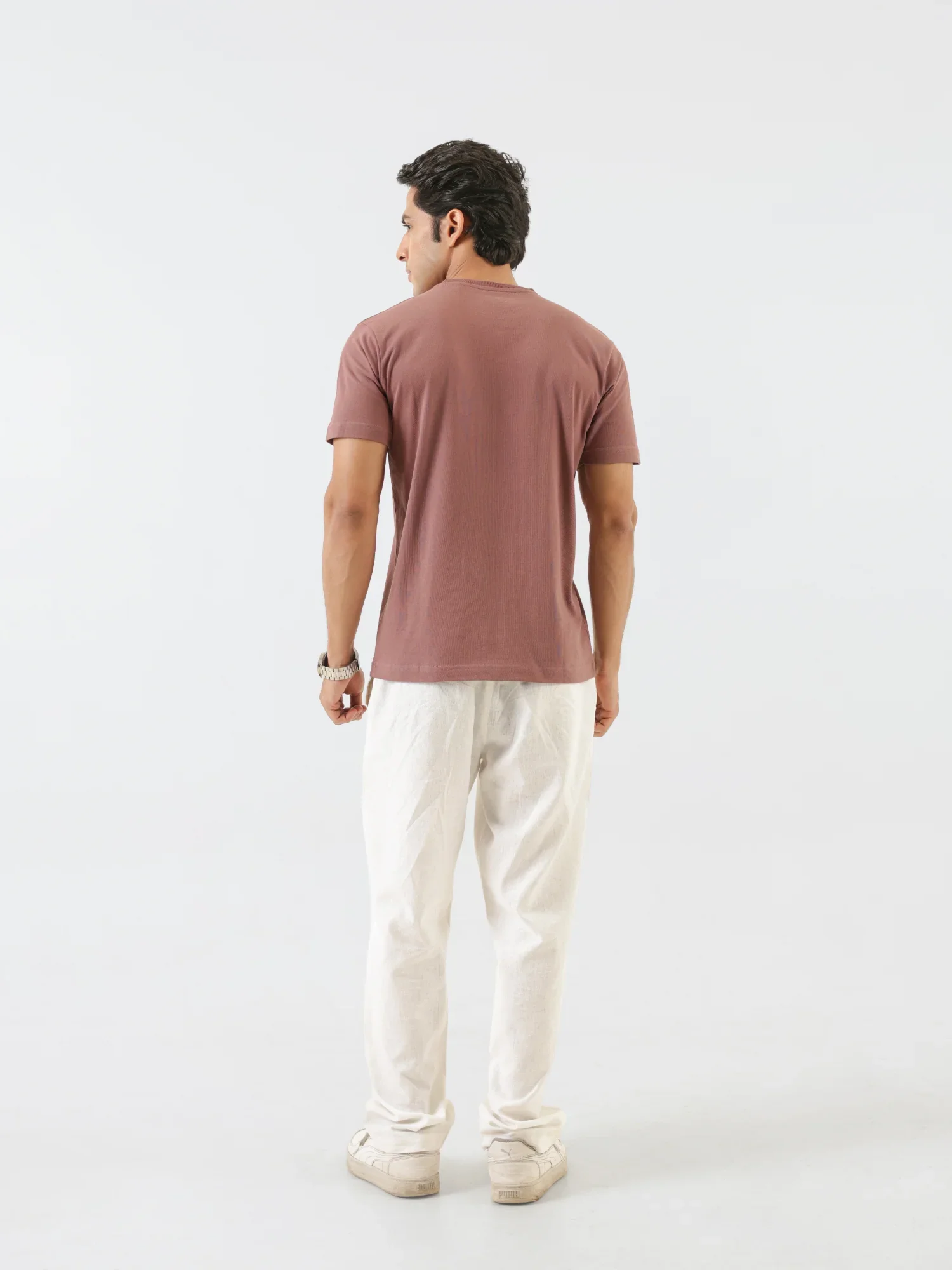 Men Rose Taupe Round Neck T-shirt - Image 7