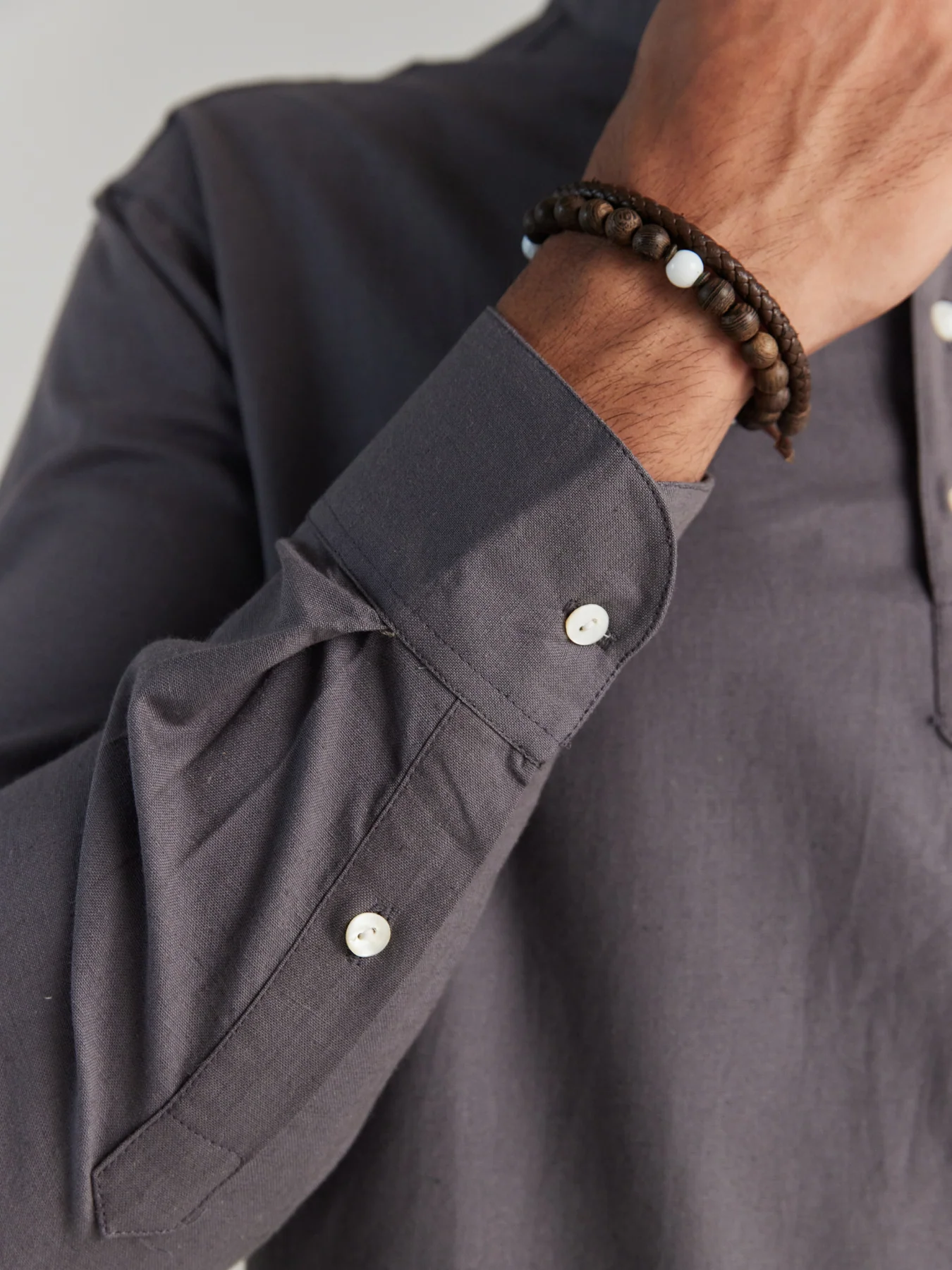 Men Slate Grey Airy Linen Short Kurtas - Image 7