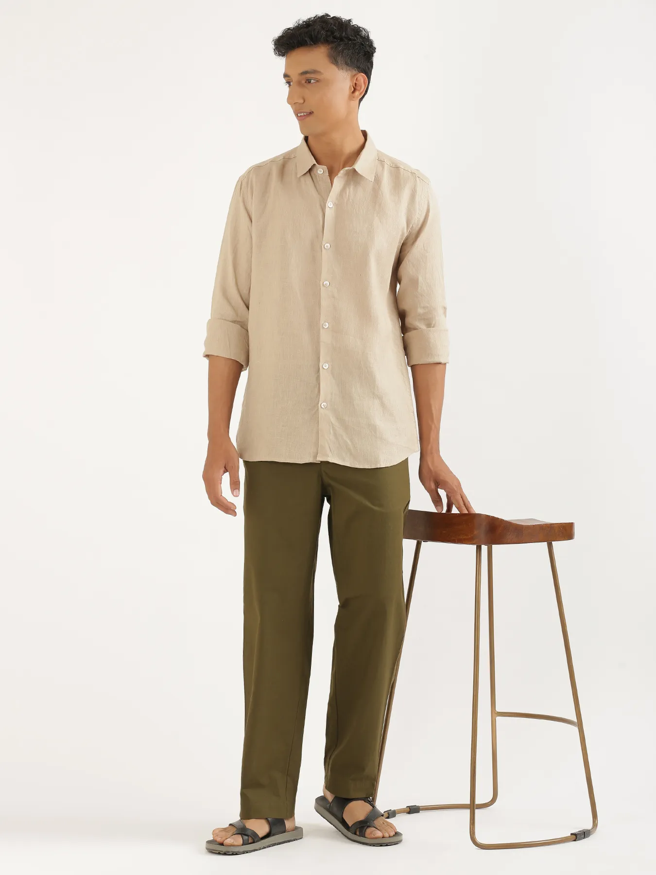 Men Taupe Pure Linen Full Sleeve Shirt - Image 10