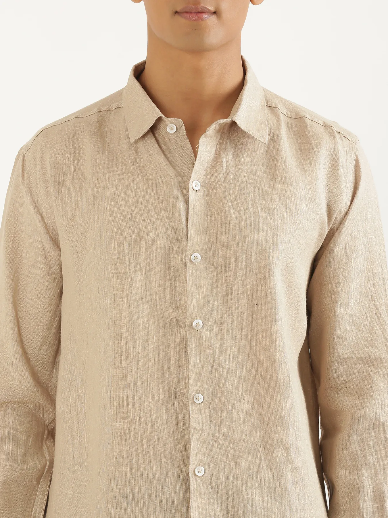 Men Taupe Pure Linen Full Sleeve Shirt - Image 4
