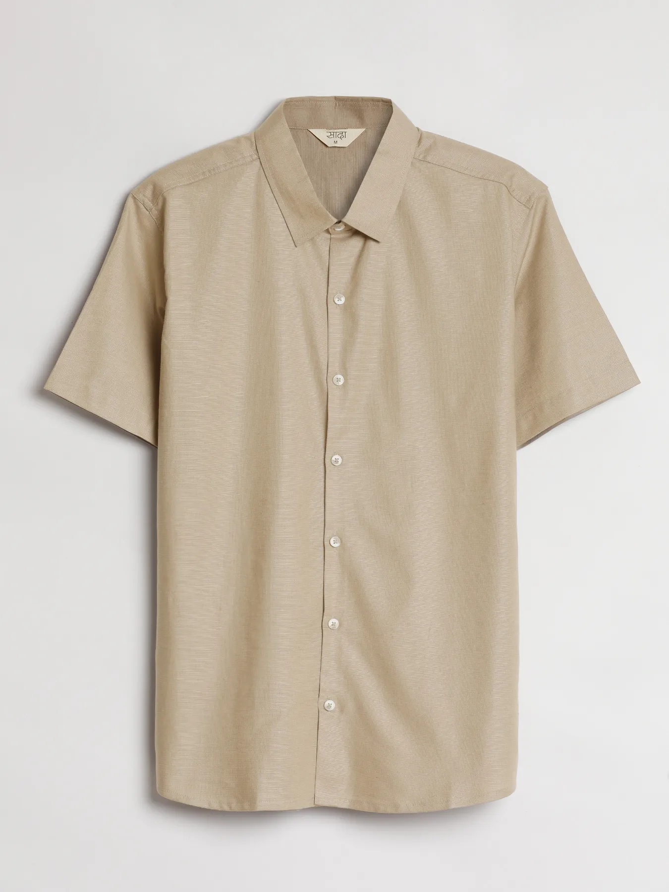 Men Taupe Linen Blend Short Sleeve Shirt & Beige Cotton Pant Set - Image 13