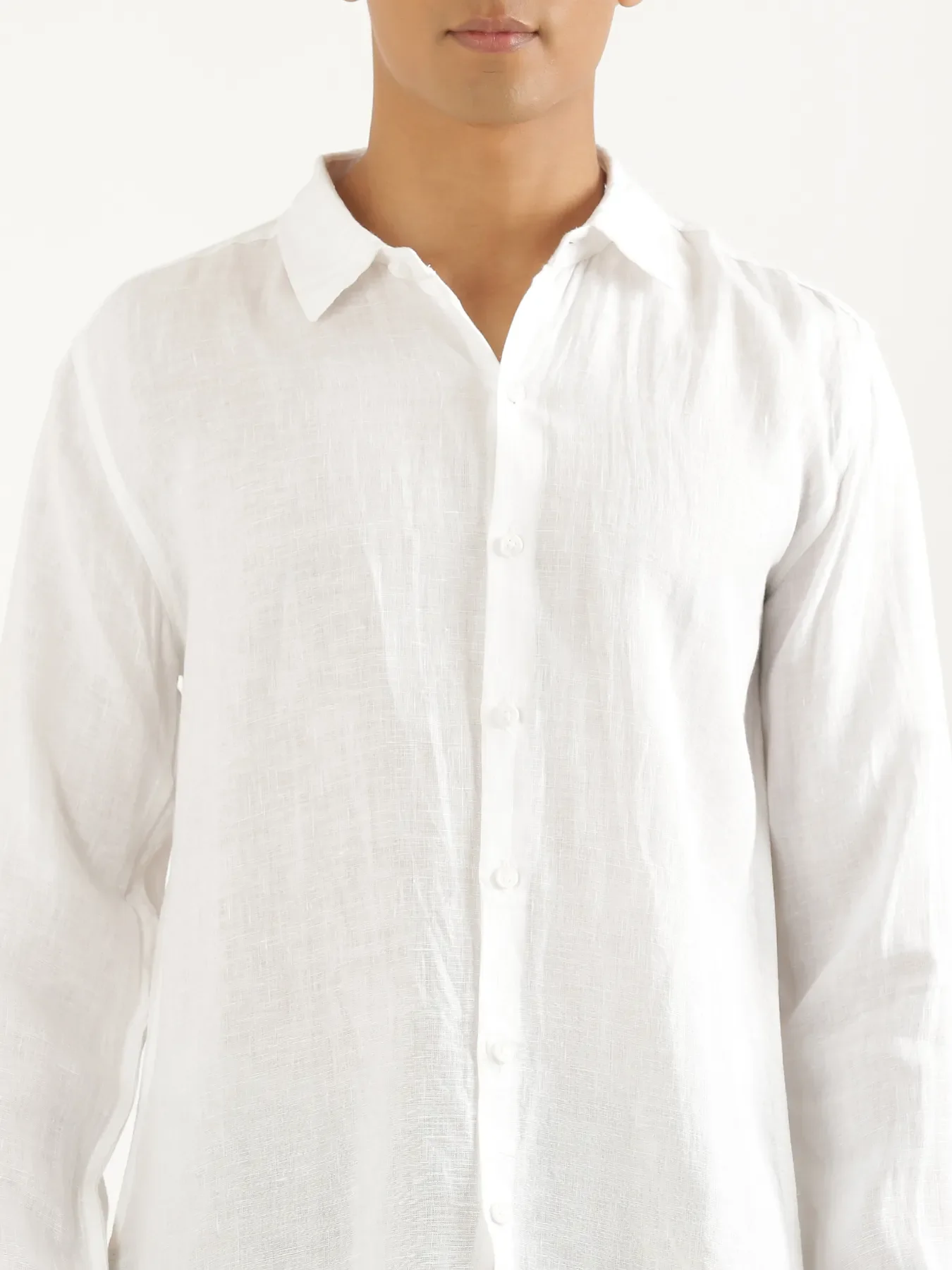 Men White Pure Linen Full Sleeve Shirt - Image 4