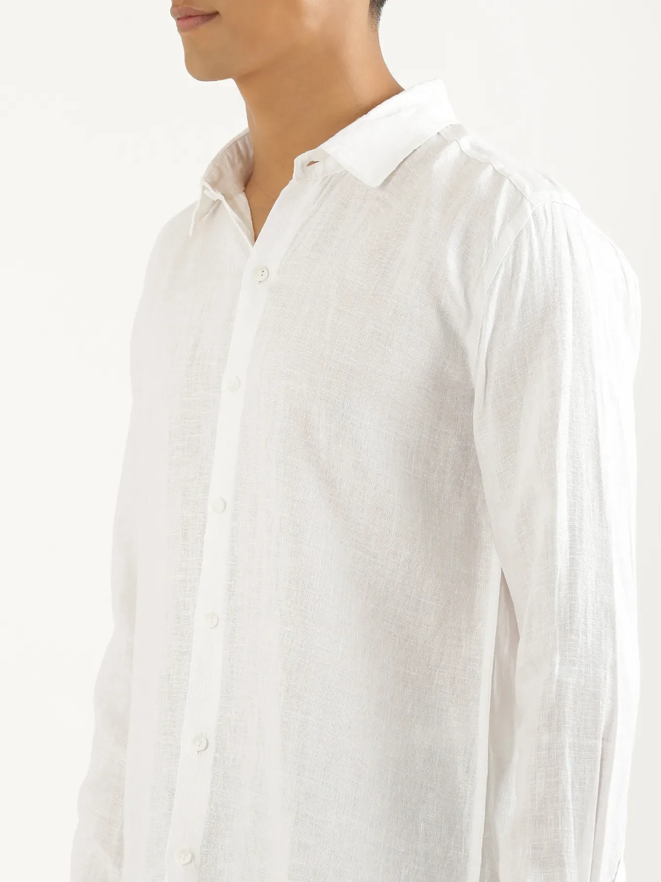 Men White Pure Linen Full Sleeve Shirt - Image 5